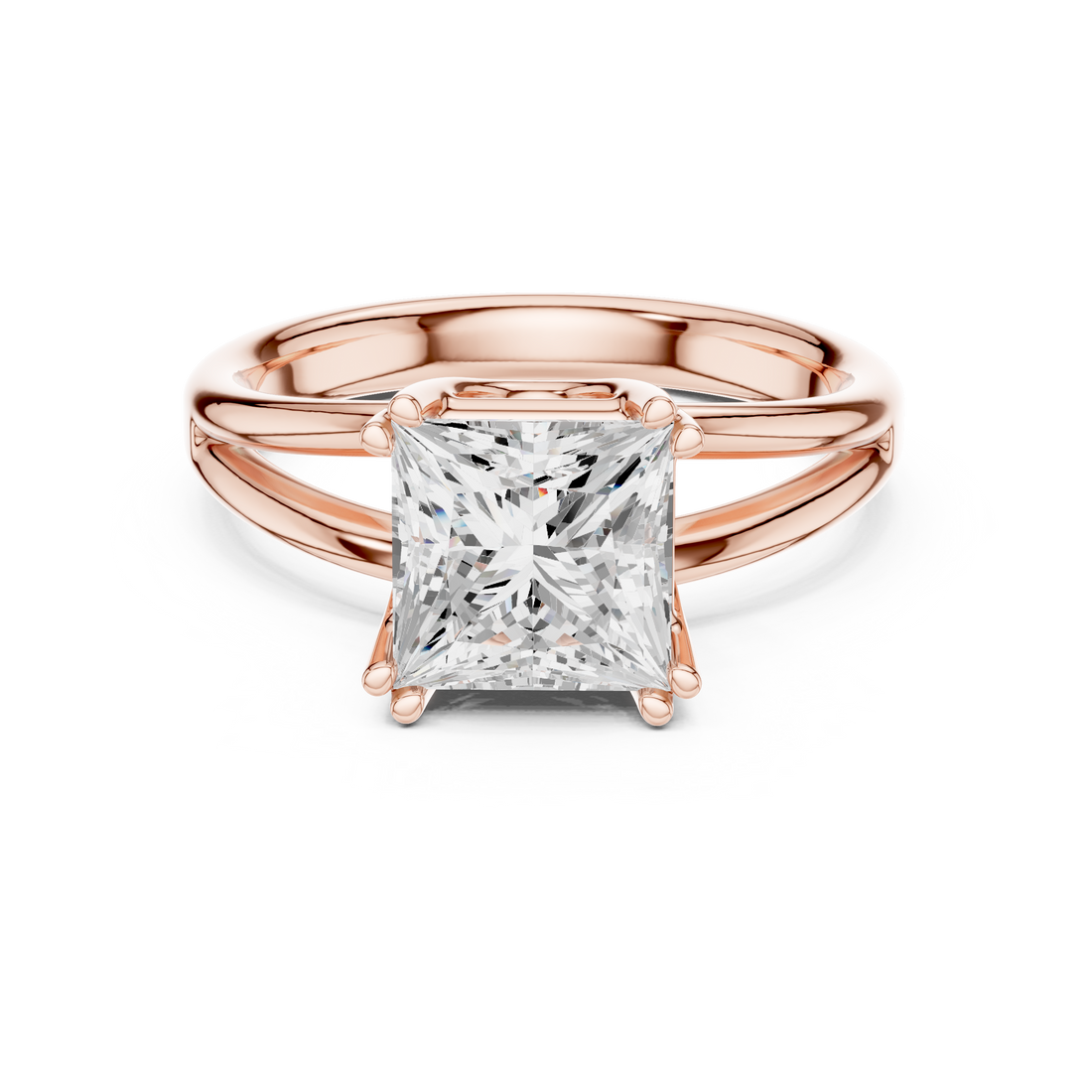 Princess Cut Solitaire Engagement Ring with Split Shank Plain Band