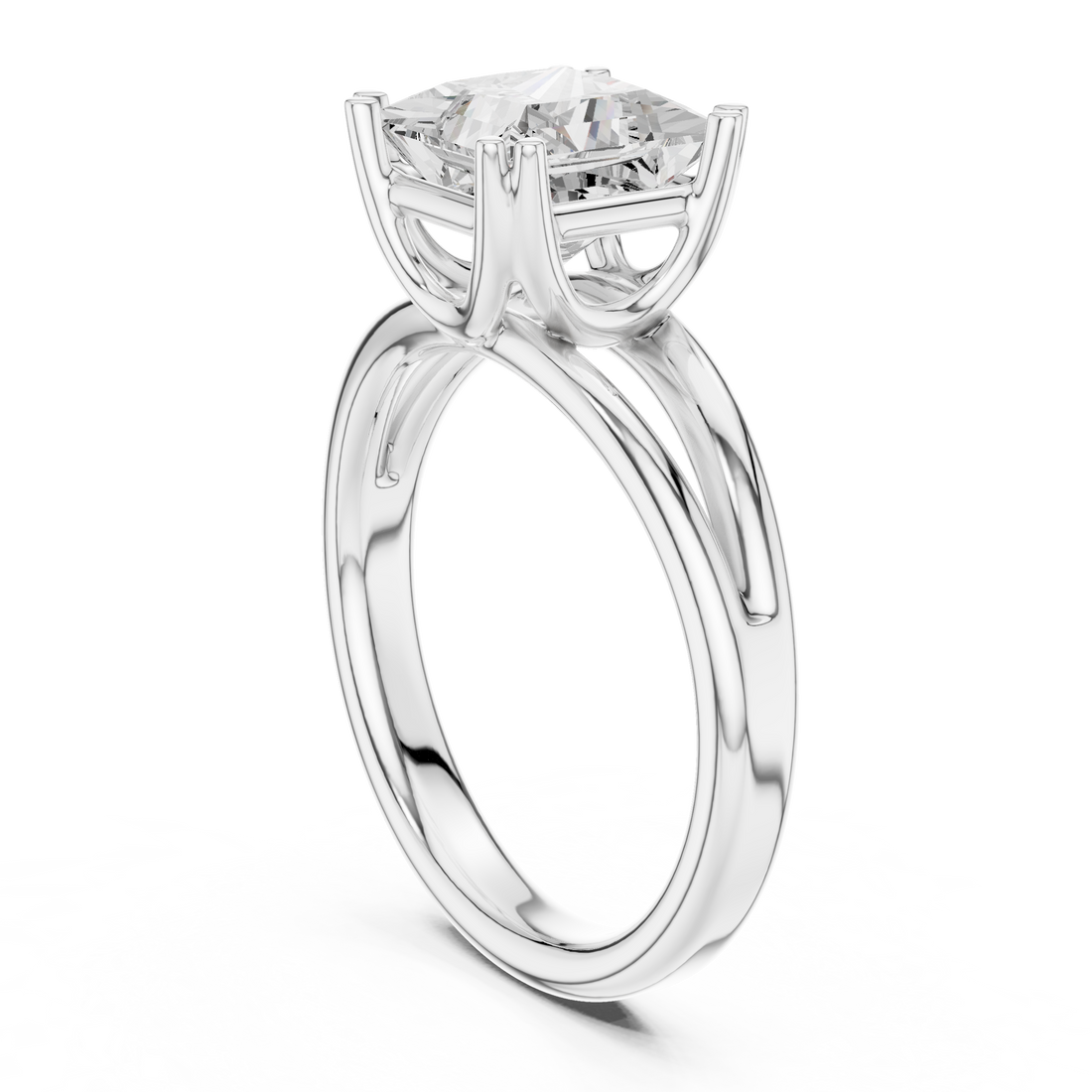 Princess Cut Solitaire Engagement Ring with Split Shank Plain Band