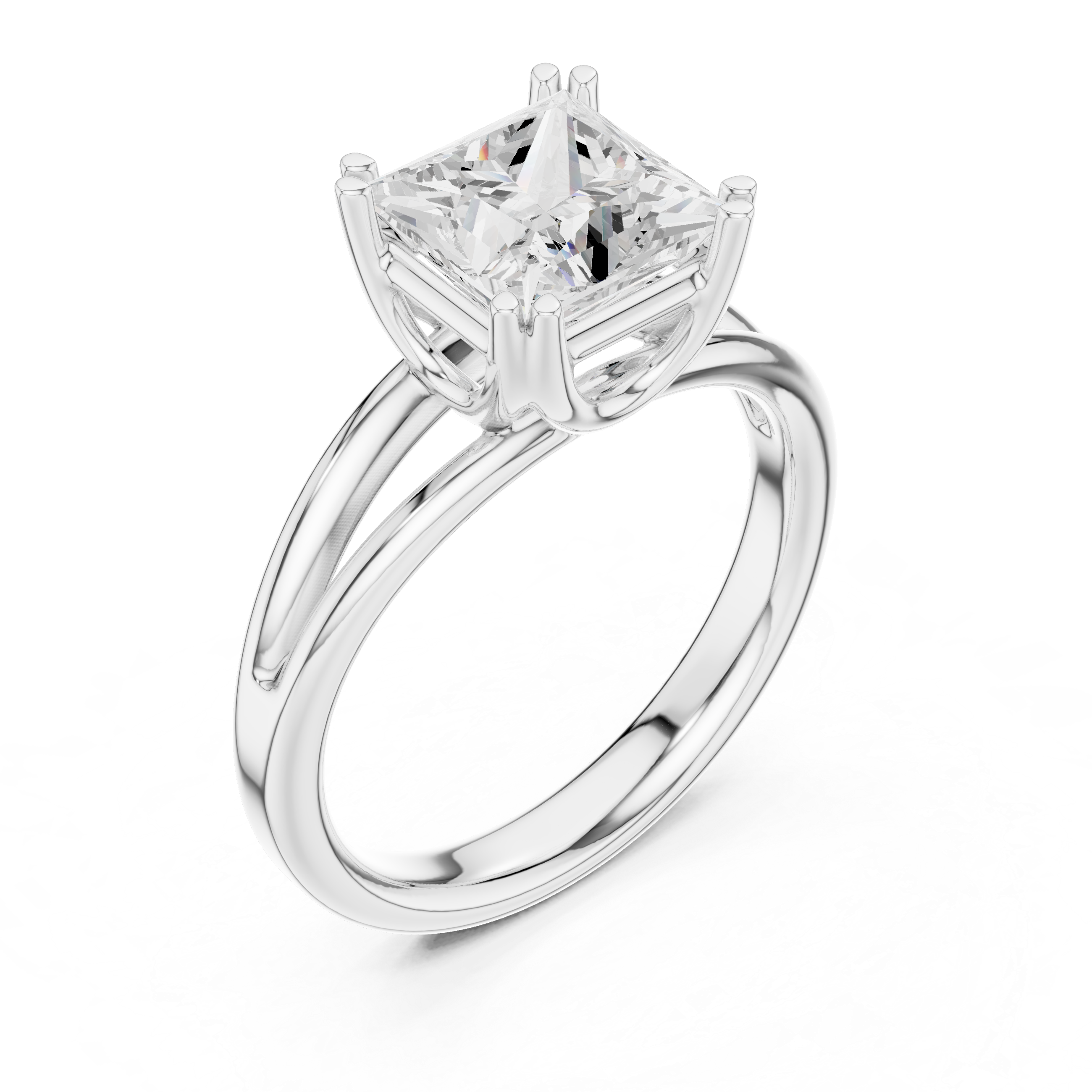 Princess Cut Solitaire Engagement Ring with Split Shank Plain Band