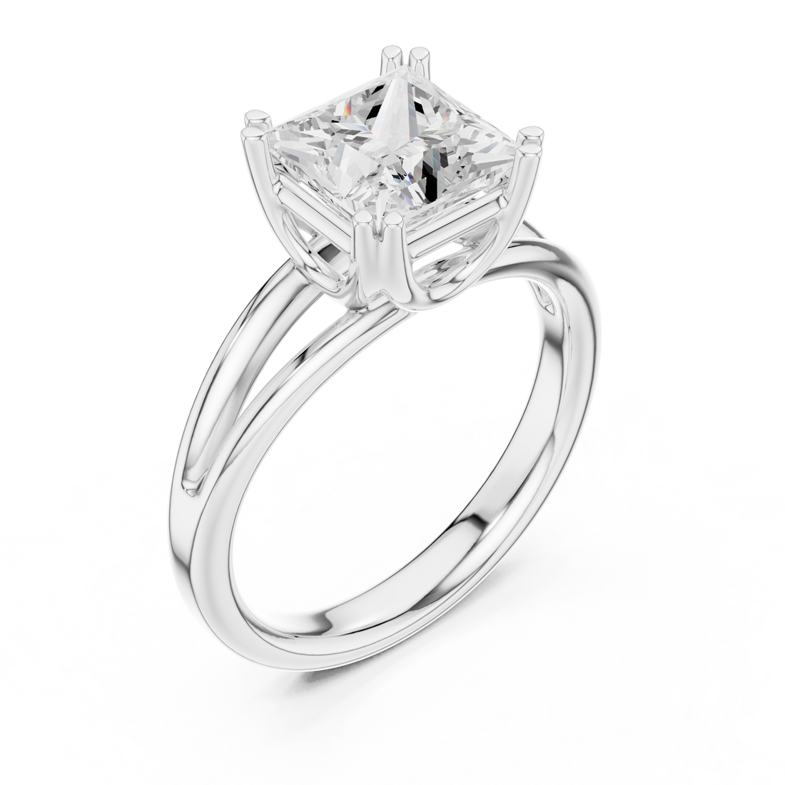 Princess Cut Solitaire Engagement Ring with Split Shank Plain Band