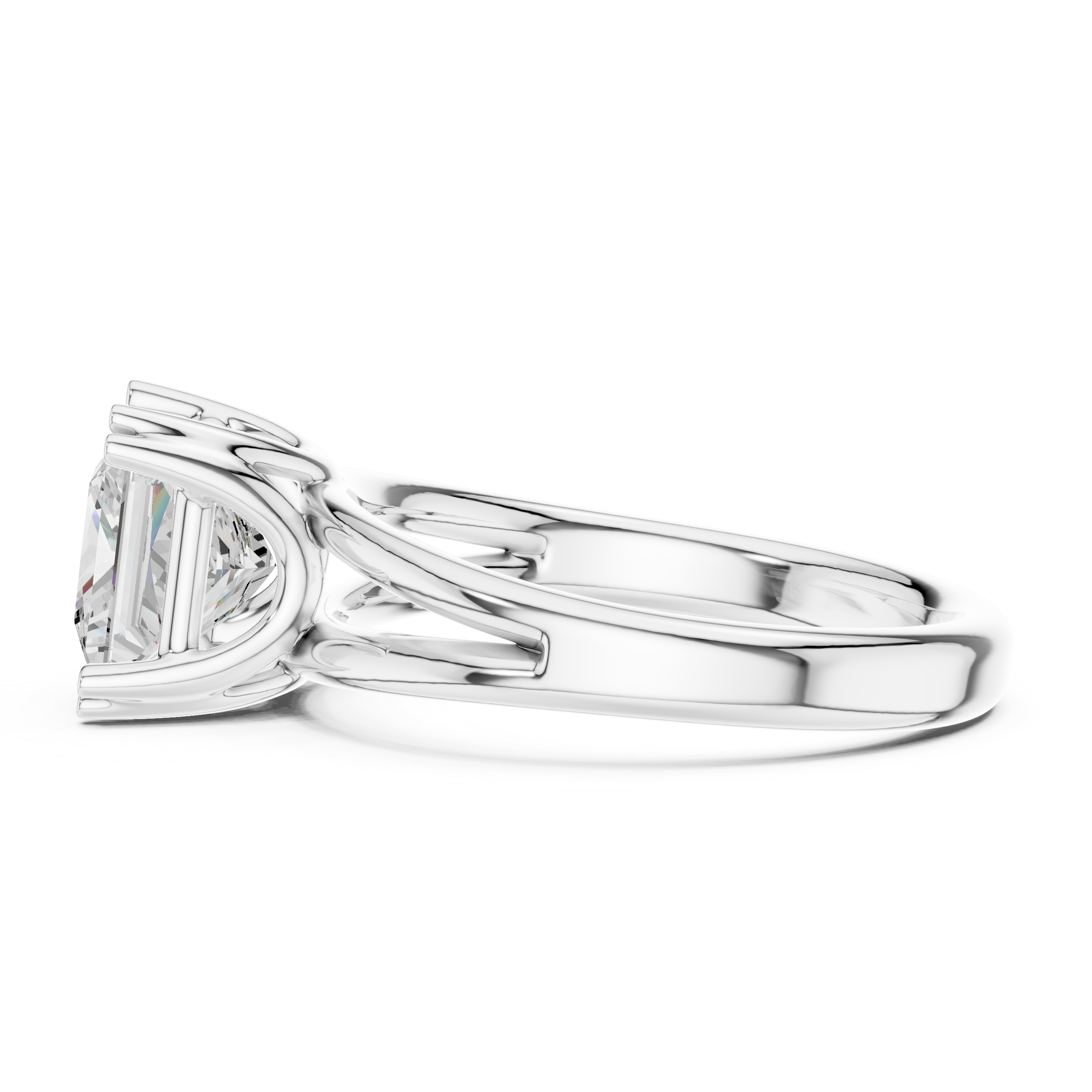 Princess Cut Solitaire Engagement Ring with Split Shank Plain Band