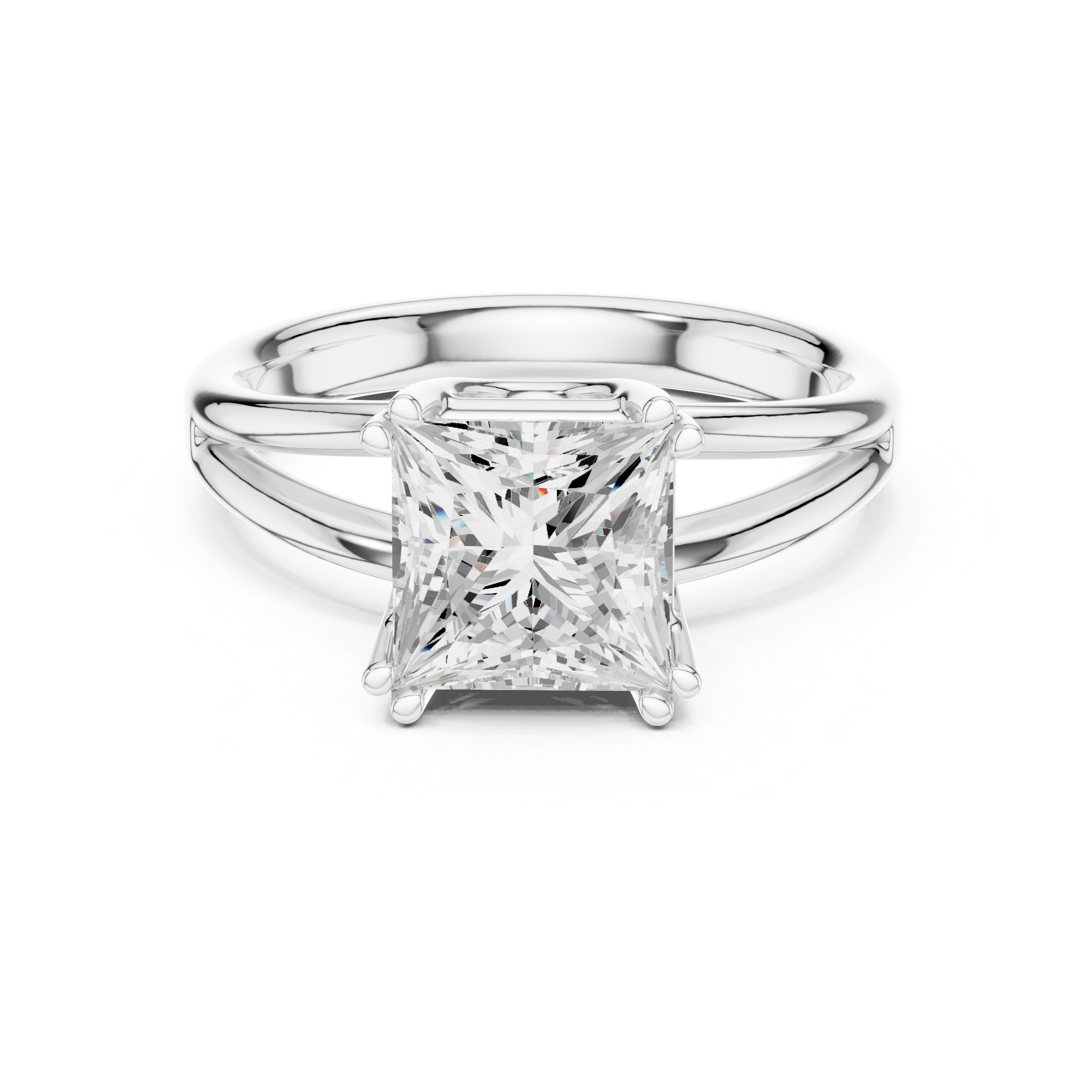 Princess Cut Solitaire Engagement Ring with Split Shank Plain Band