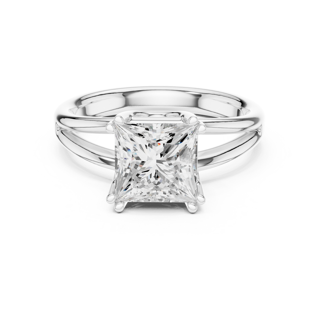 Princess Cut Solitaire Engagement Ring with Split Shank Plain Band