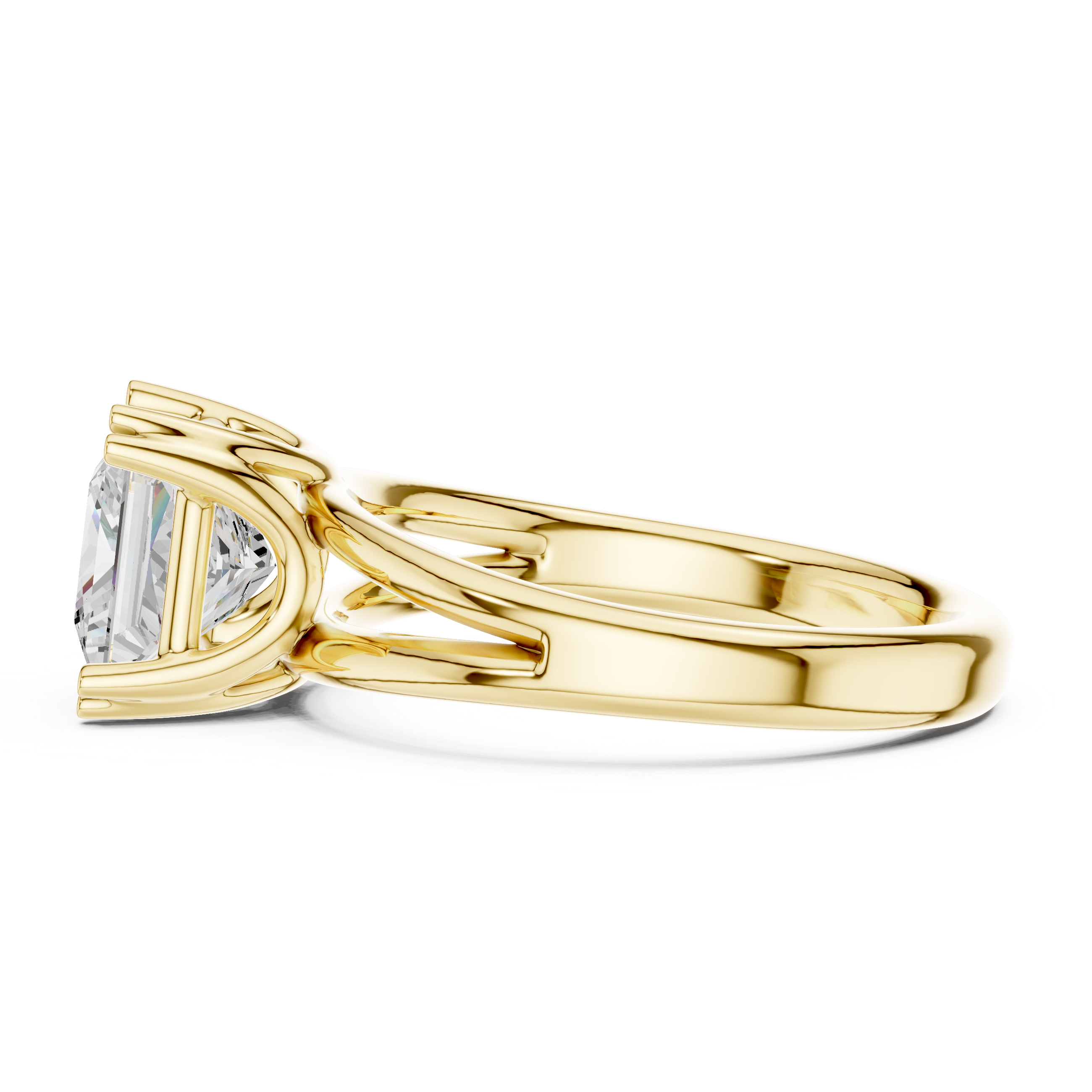 Princess Cut Solitaire Engagement Ring with Split Shank Plain Band