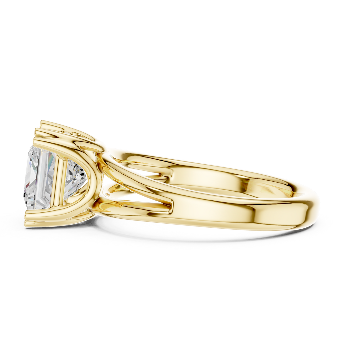 Princess Cut Solitaire Engagement Ring with Split Shank Plain Band