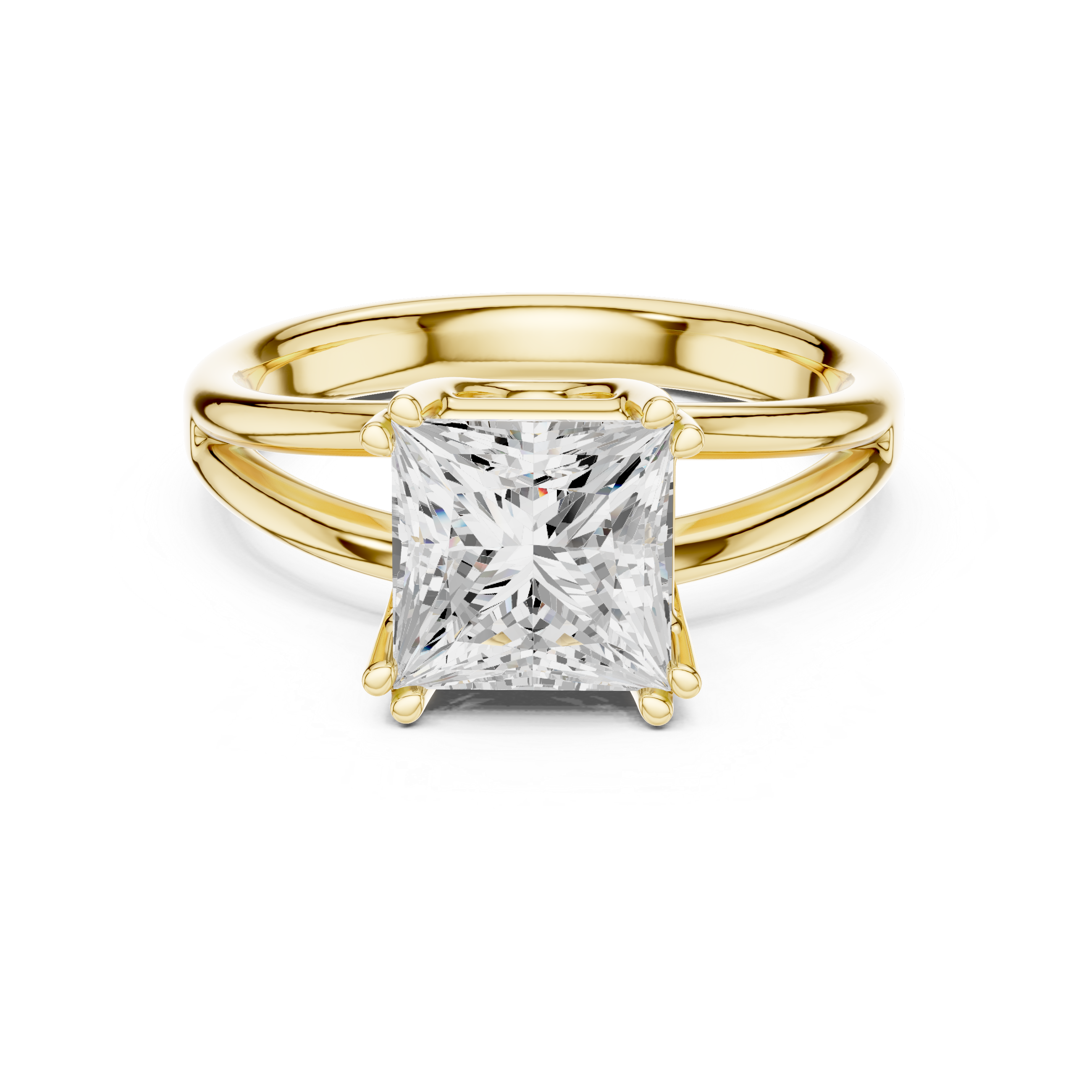 Princess Cut Solitaire Engagement Ring with Split Shank Plain Band