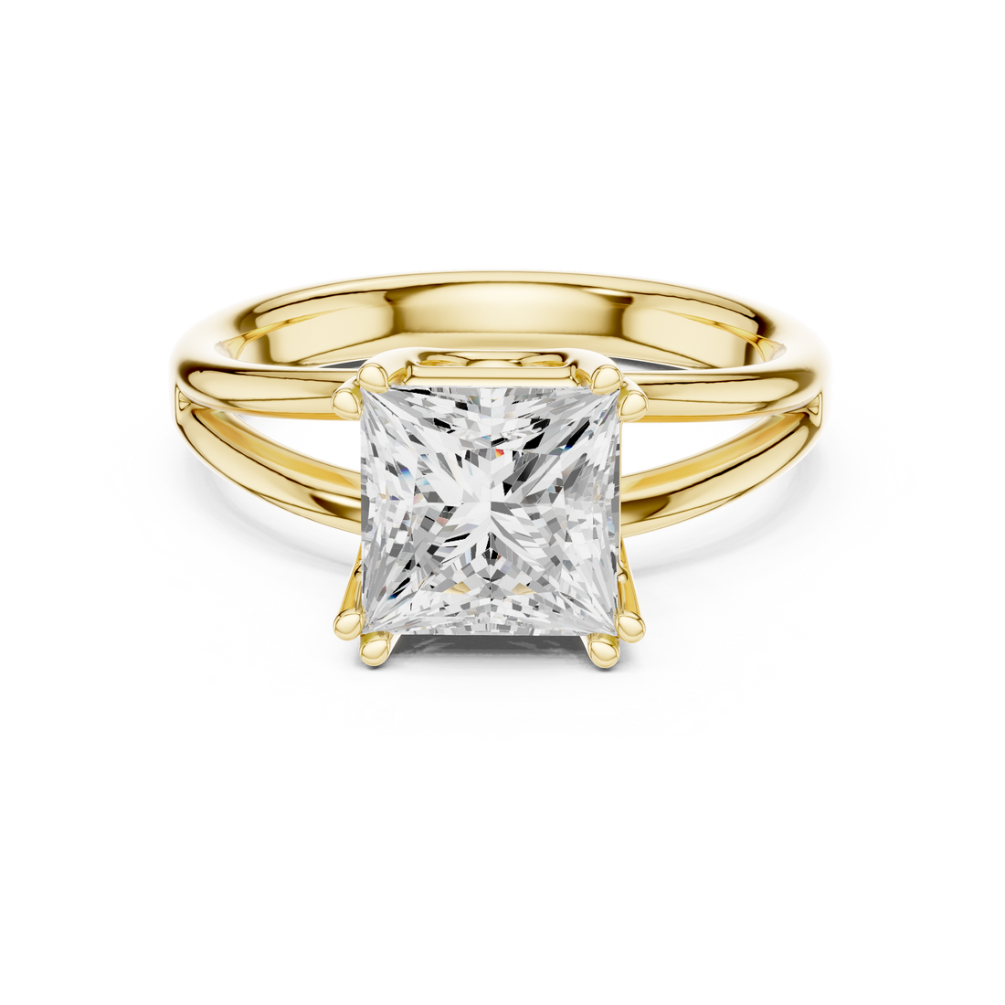 Princess Cut Solitaire Engagement Ring with Split Shank Plain Band