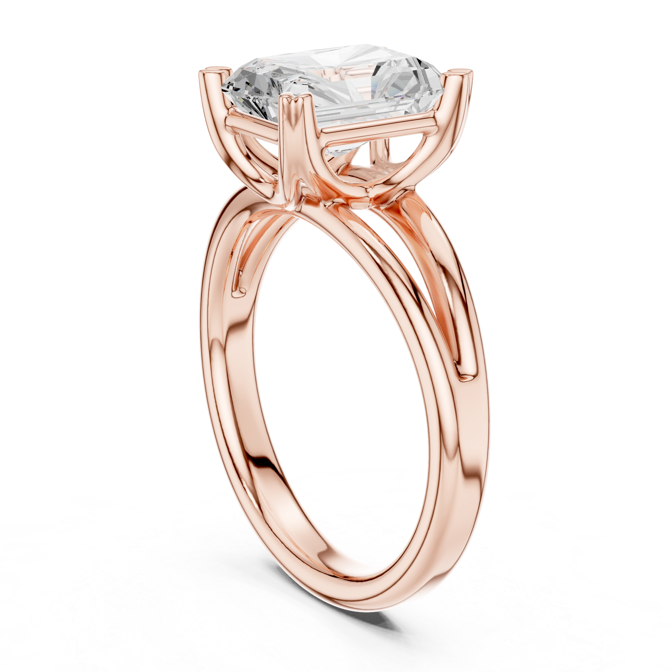 Radiant Cut Solitaire Engagement Ring with Split Shank Plain Band