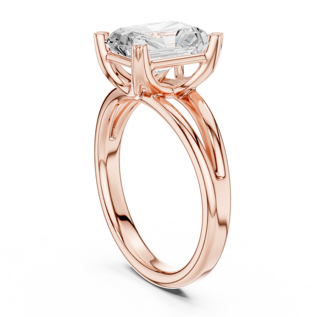 Radiant Cut Solitaire Engagement Ring with Split Shank Plain Band