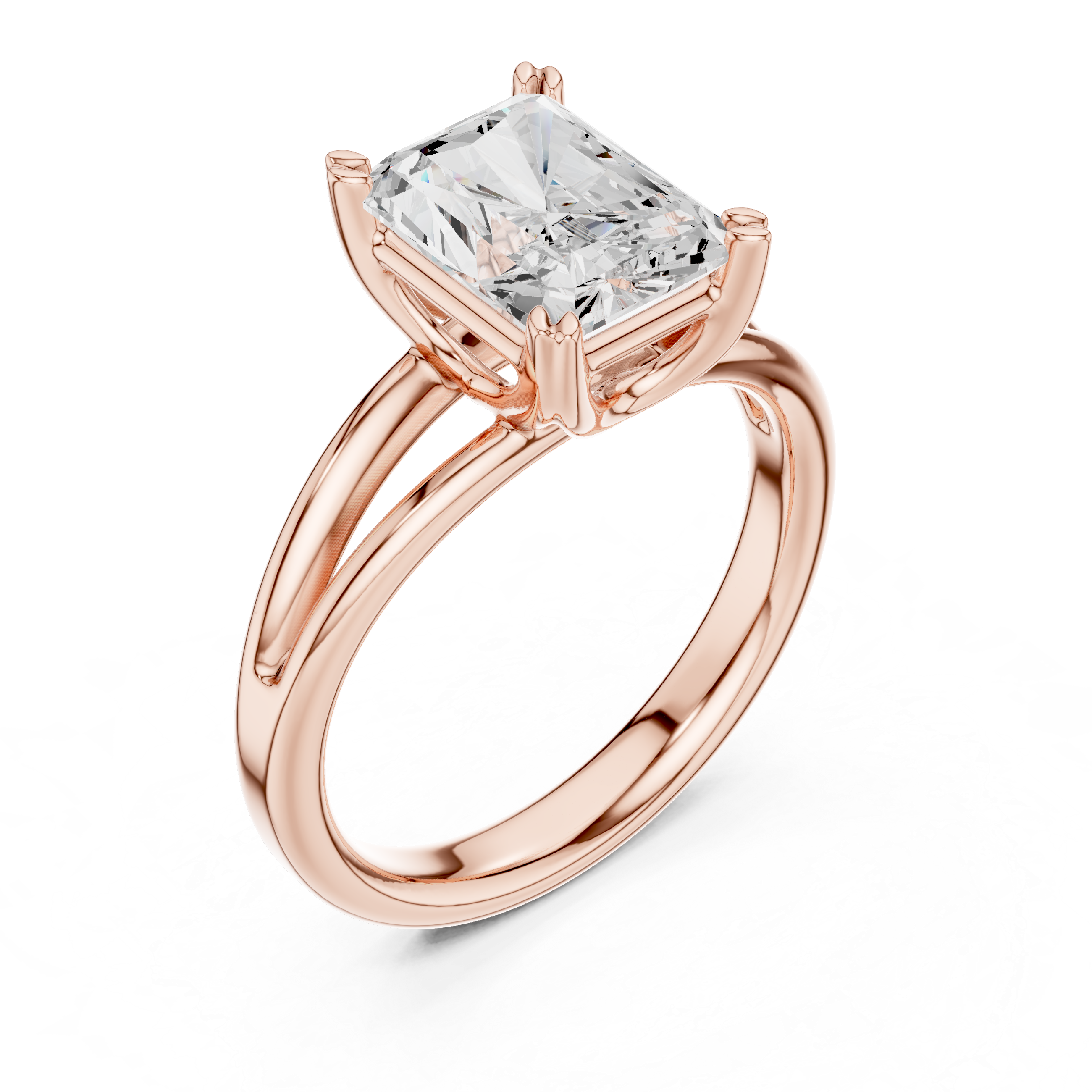 Radiant Cut Solitaire Engagement Ring with Split Shank Plain Band
