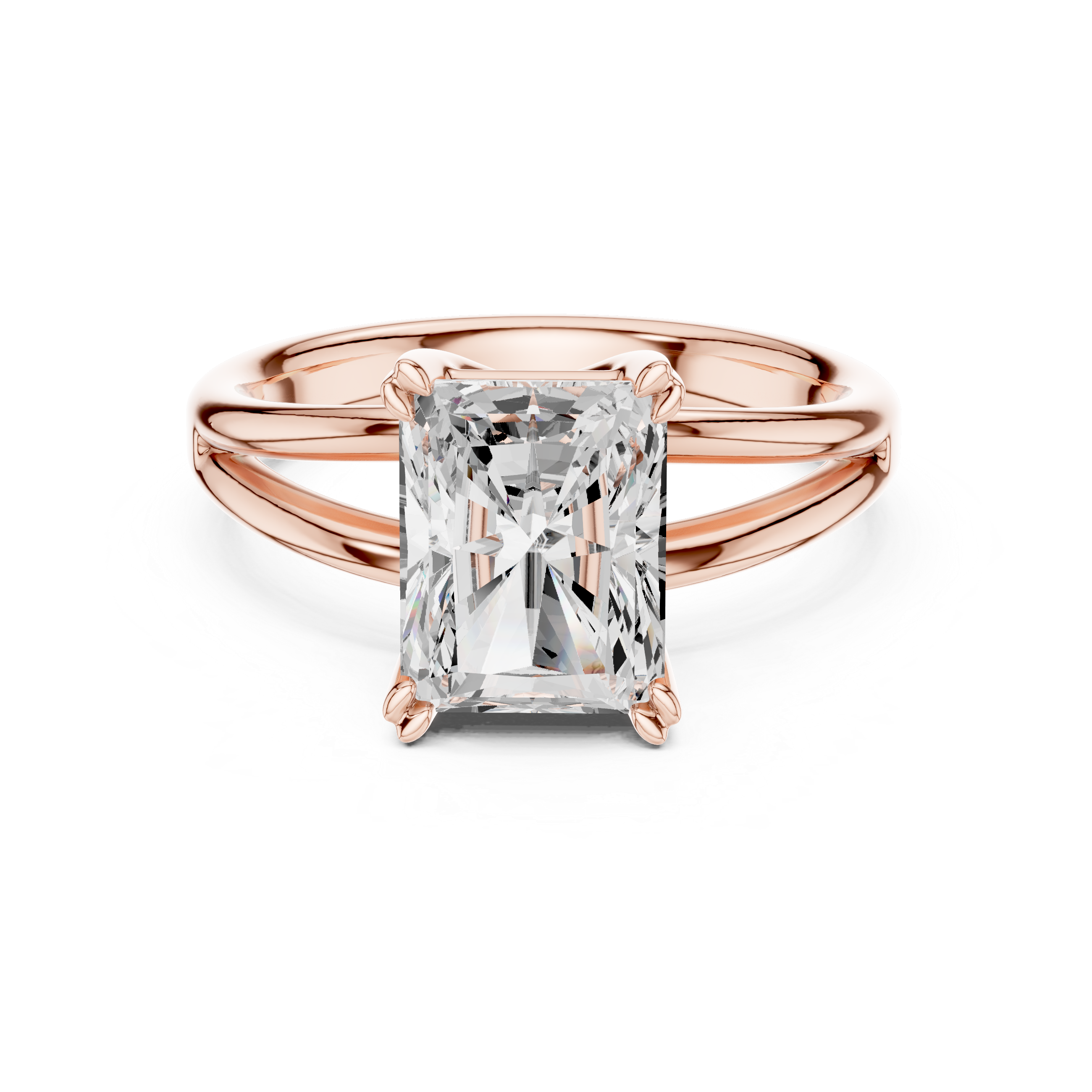 Radiant Cut Solitaire Engagement Ring with Split Shank Plain Band