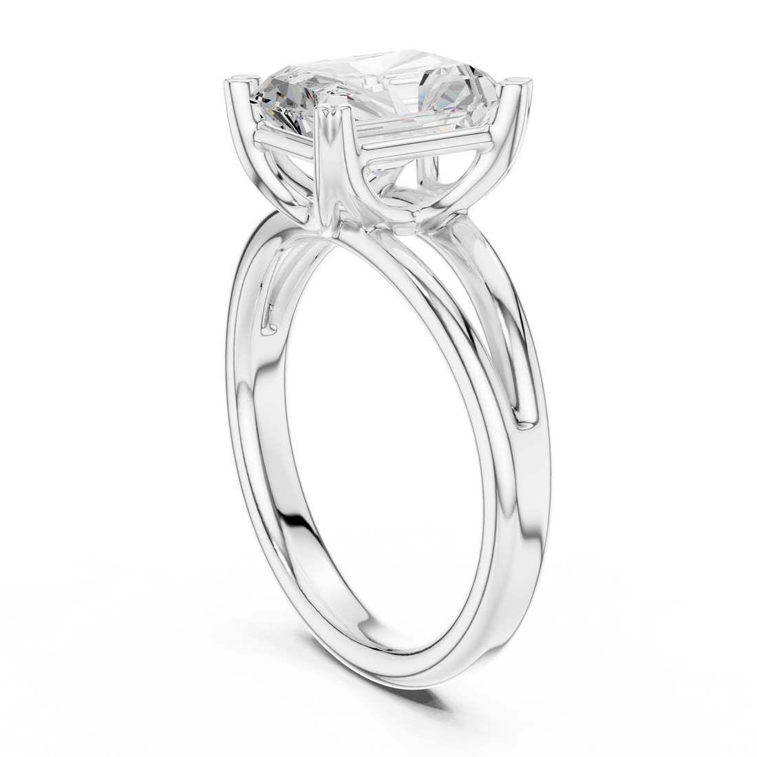 Radiant Cut Solitaire Engagement Ring with Split Shank Plain Band