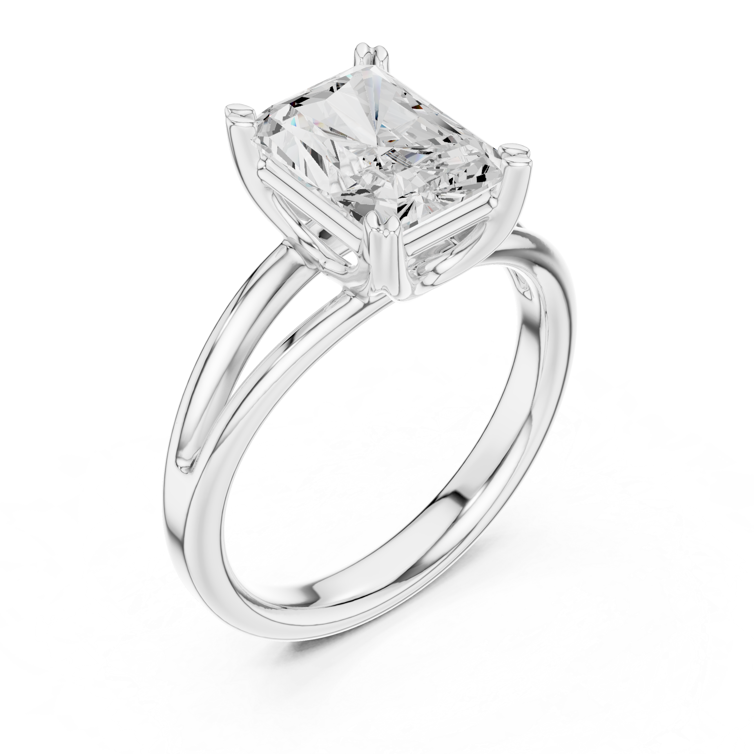 Radiant Cut Solitaire Engagement Ring with Split Shank Plain Band