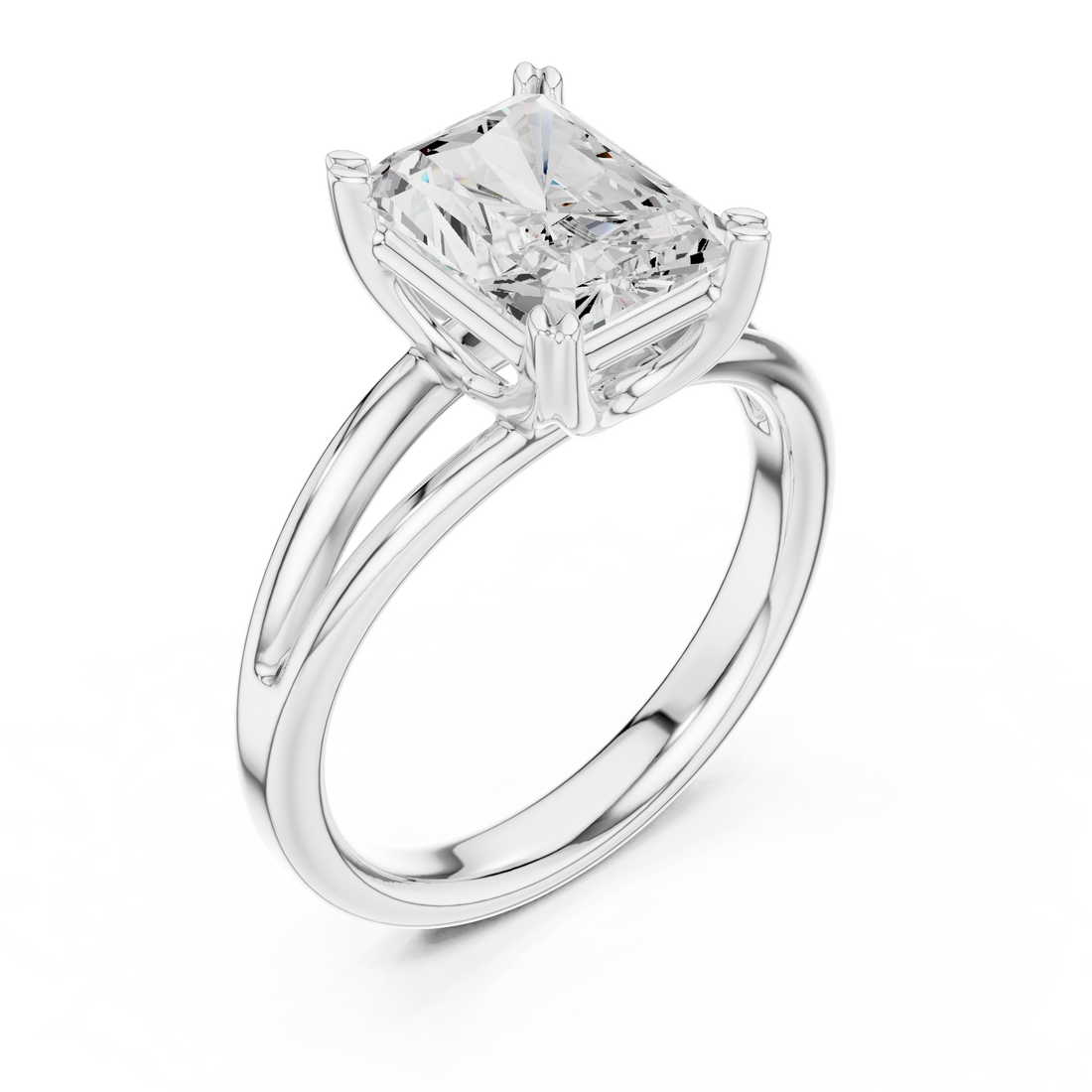 Radiant Cut Solitaire Engagement Ring with Split Shank Plain Band