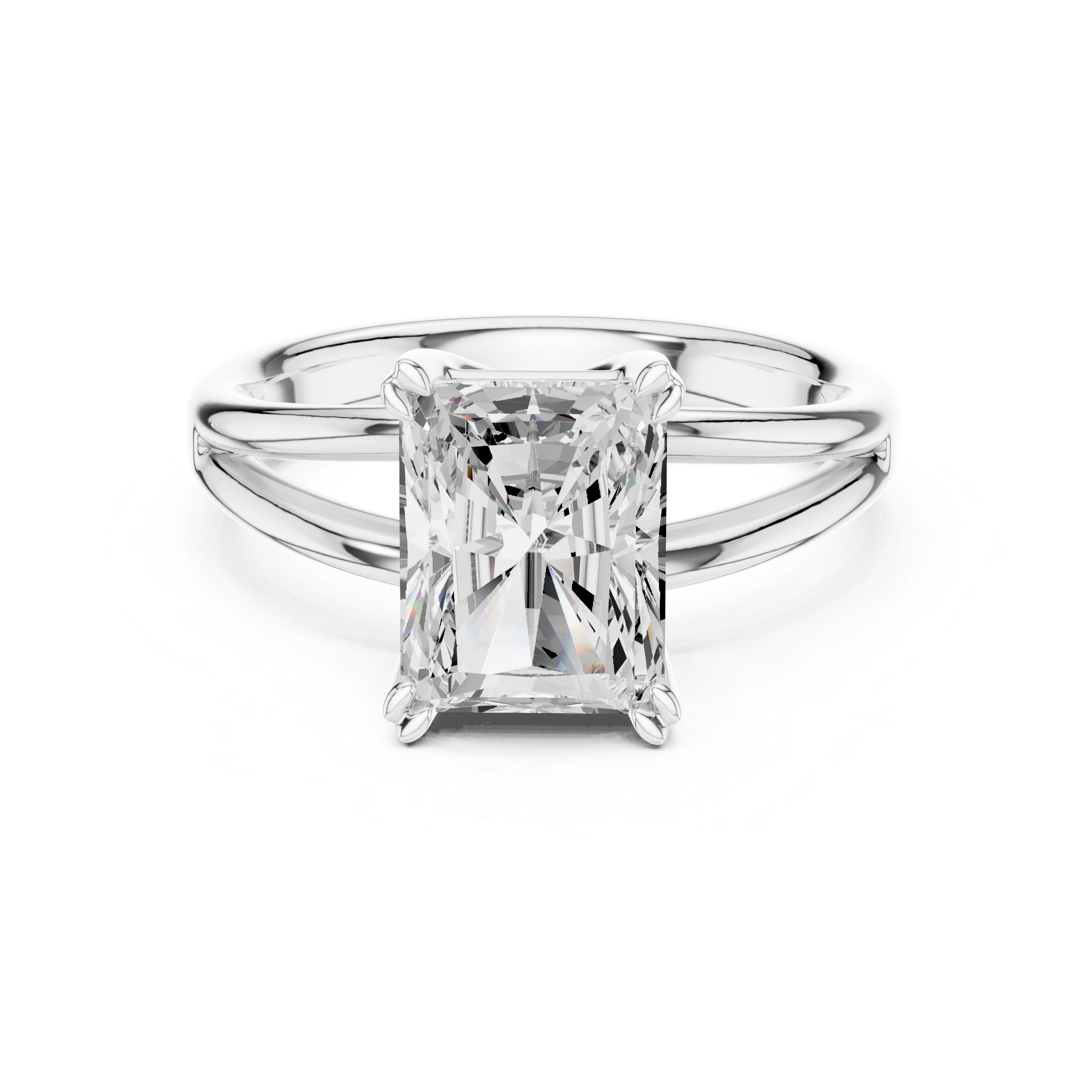 Radiant Cut Solitaire Engagement Ring with Split Shank Plain Band