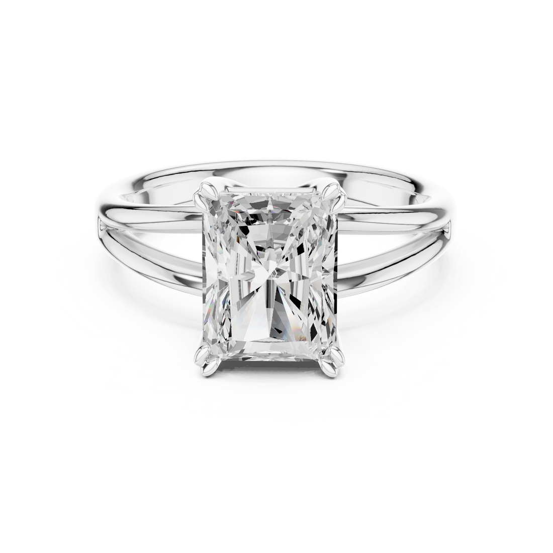 Radiant Cut Solitaire Engagement Ring with Split Shank Plain Band