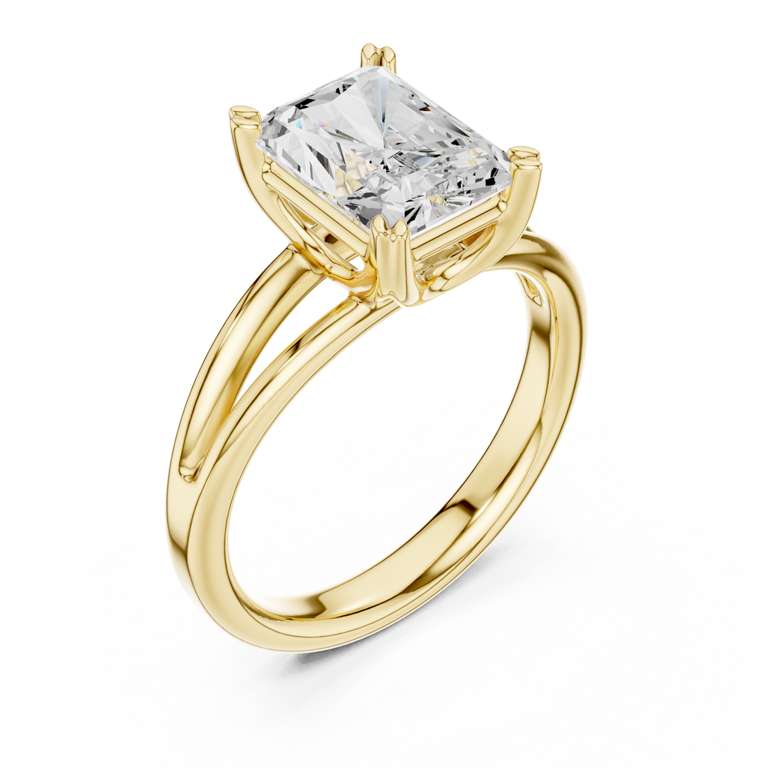 Radiant Cut Solitaire Engagement Ring with Split Shank Plain Band