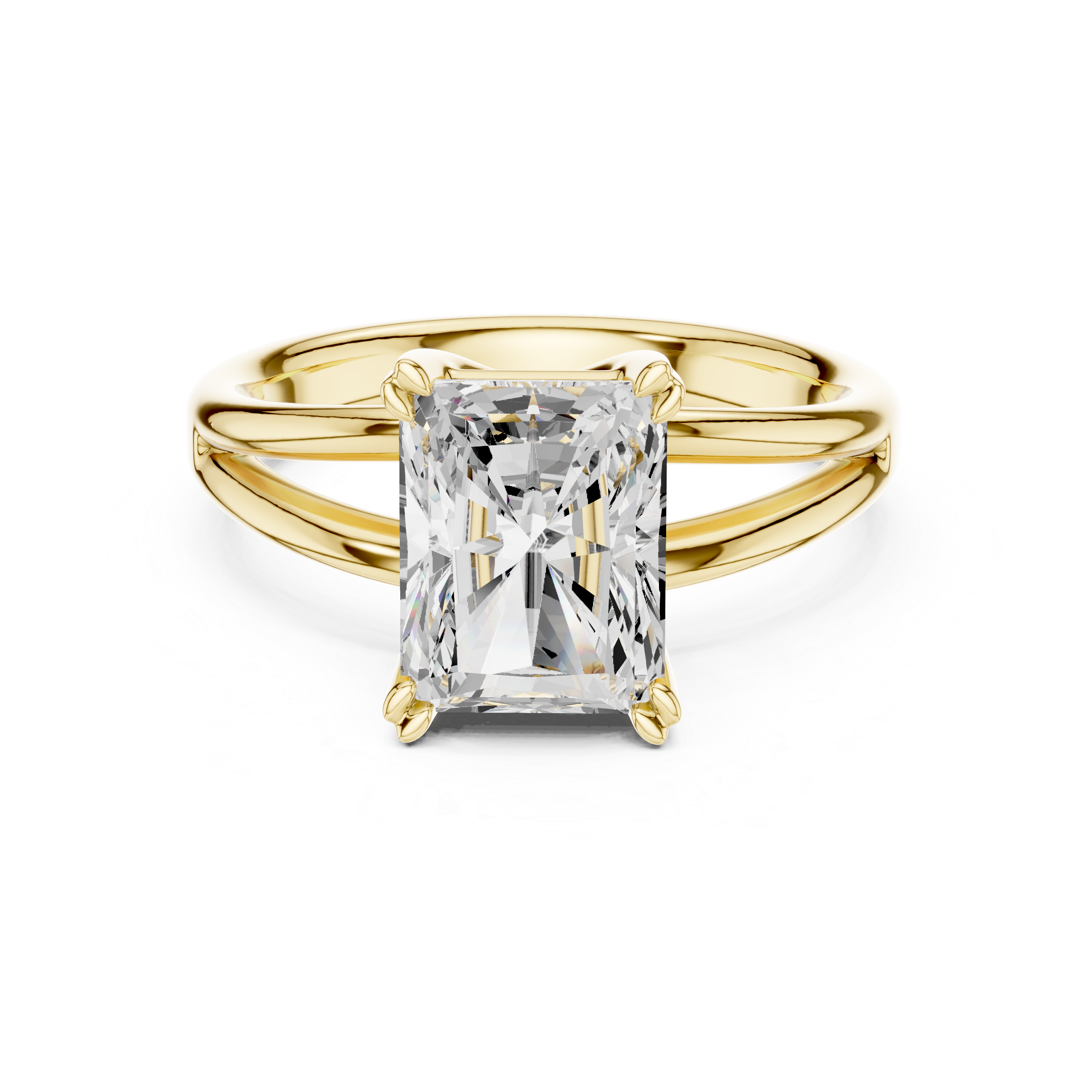 Radiant Cut Solitaire Engagement Ring with Split Shank Plain Band