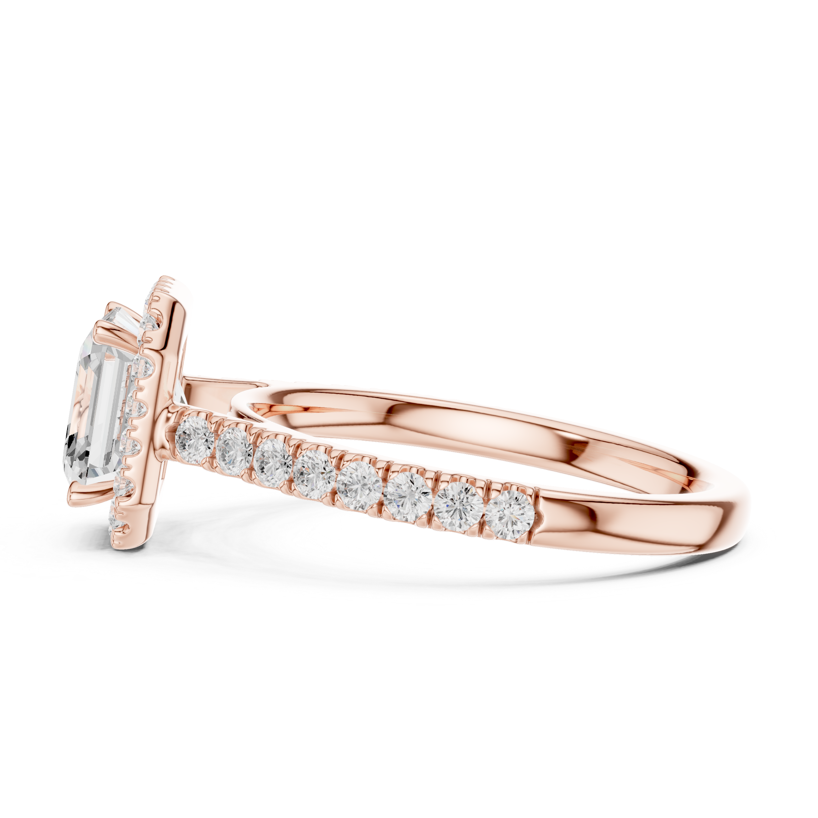 Asscher Cut Halo Engagement Ring with Pavé Diamond Band