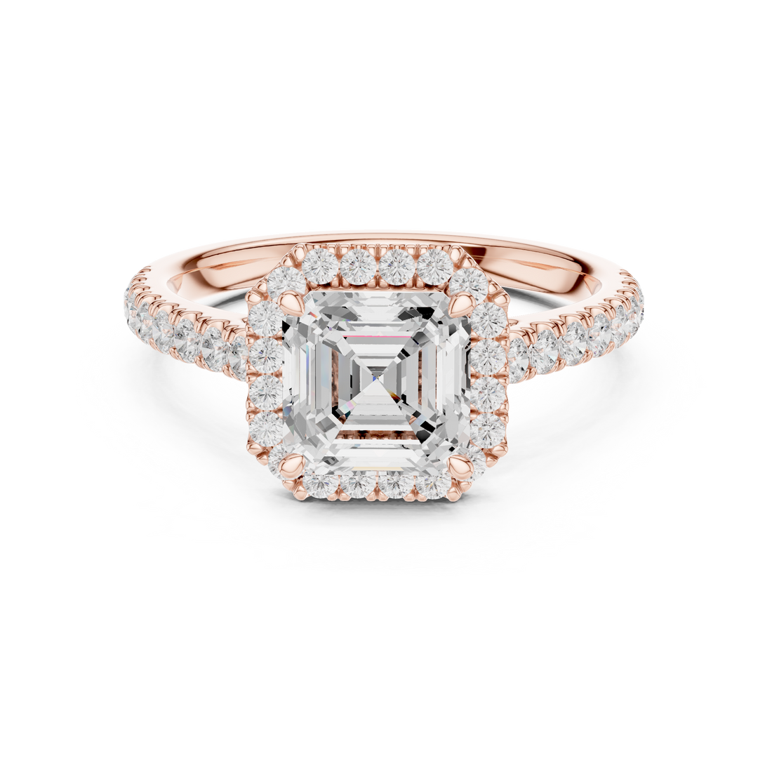 Asscher Cut Halo Engagement Ring with Pavé Diamond Band