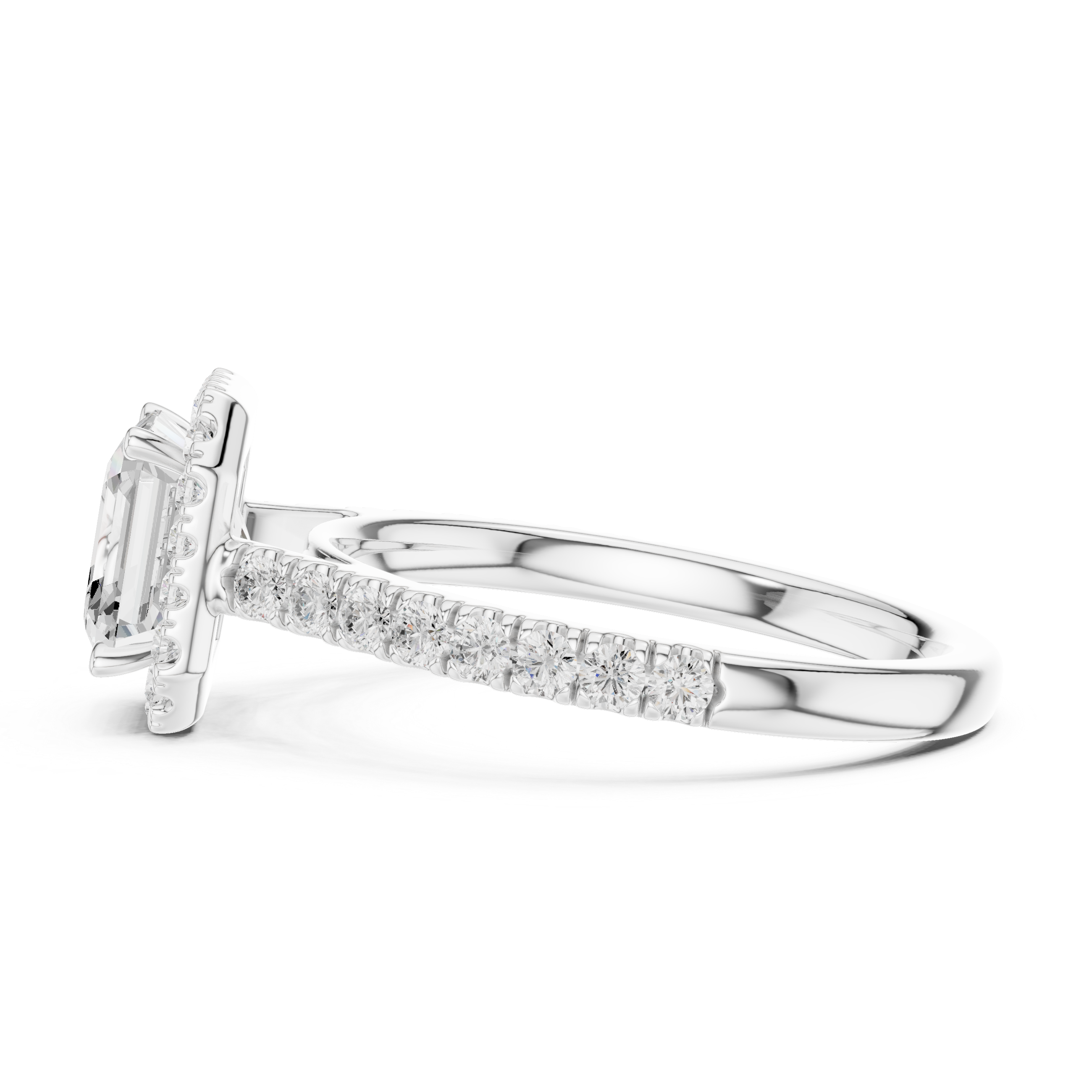 Asscher Cut Halo Engagement Ring with Pavé Diamond Band