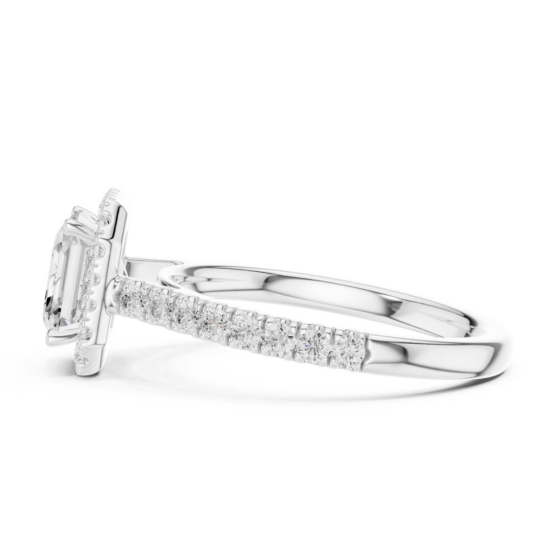 Asscher Cut Halo Engagement Ring with Pavé Diamond Band