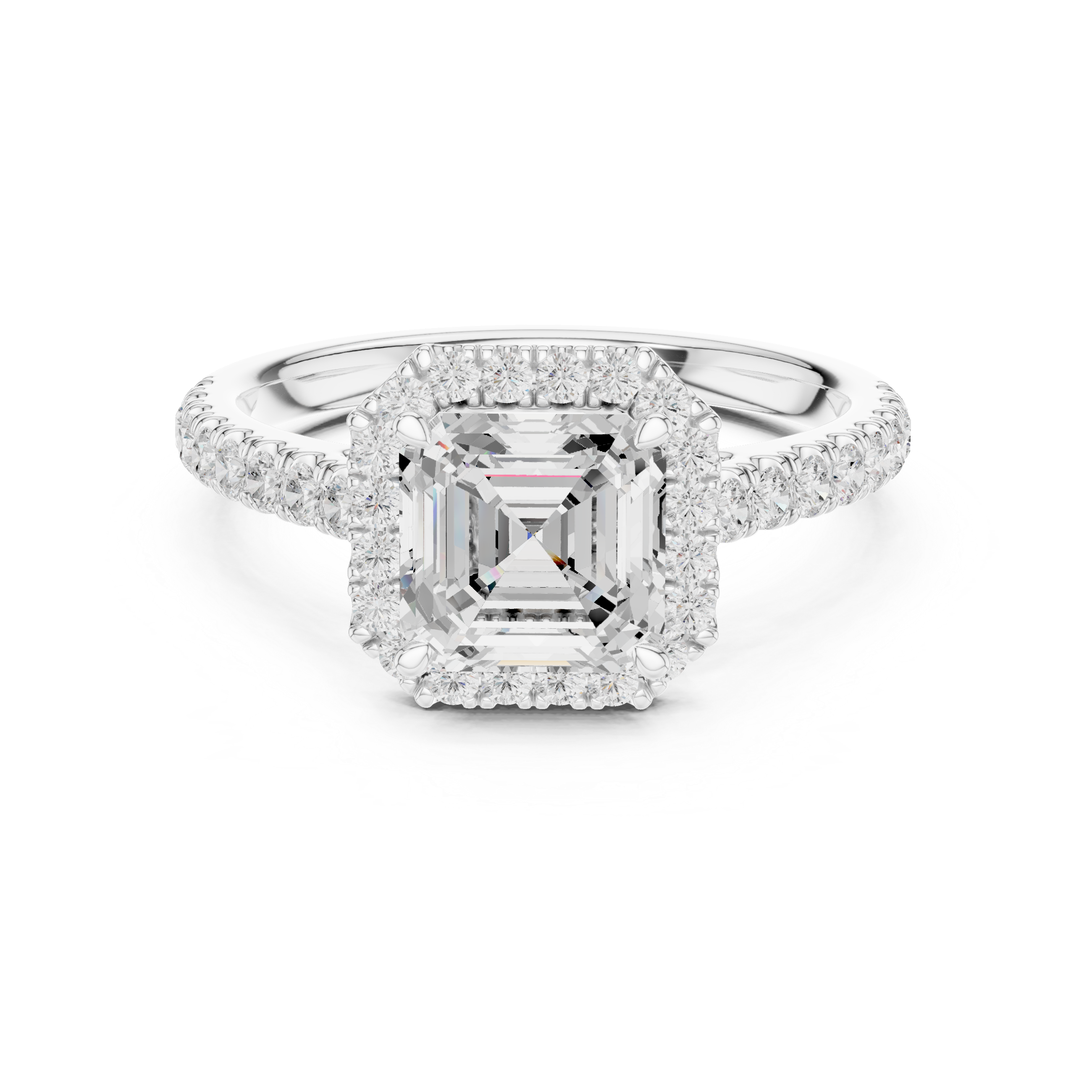 Asscher Cut Halo Engagement Ring with Pavé Diamond Band