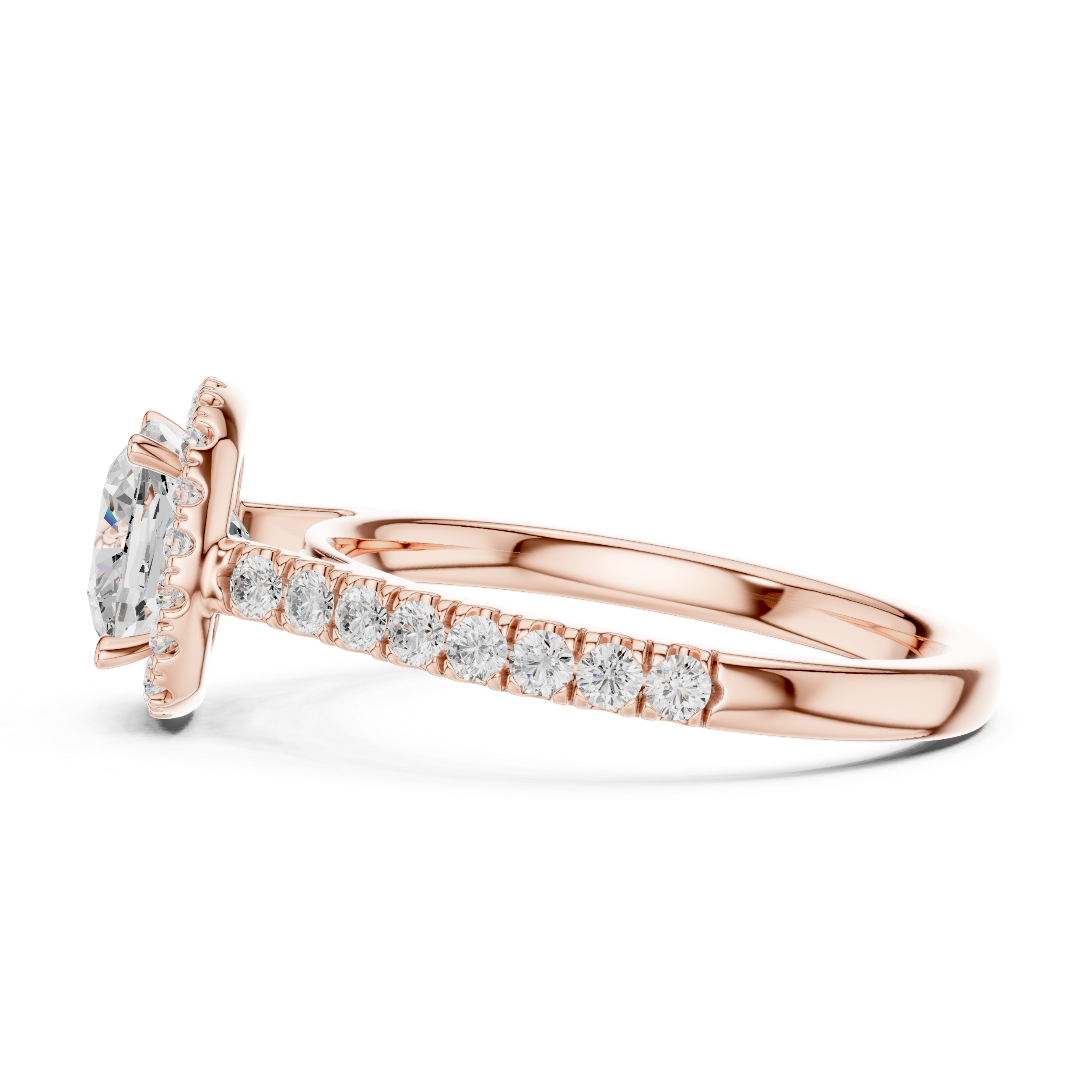 Cushion Cut Halo Engagement Ring with Pavé Diamond Band