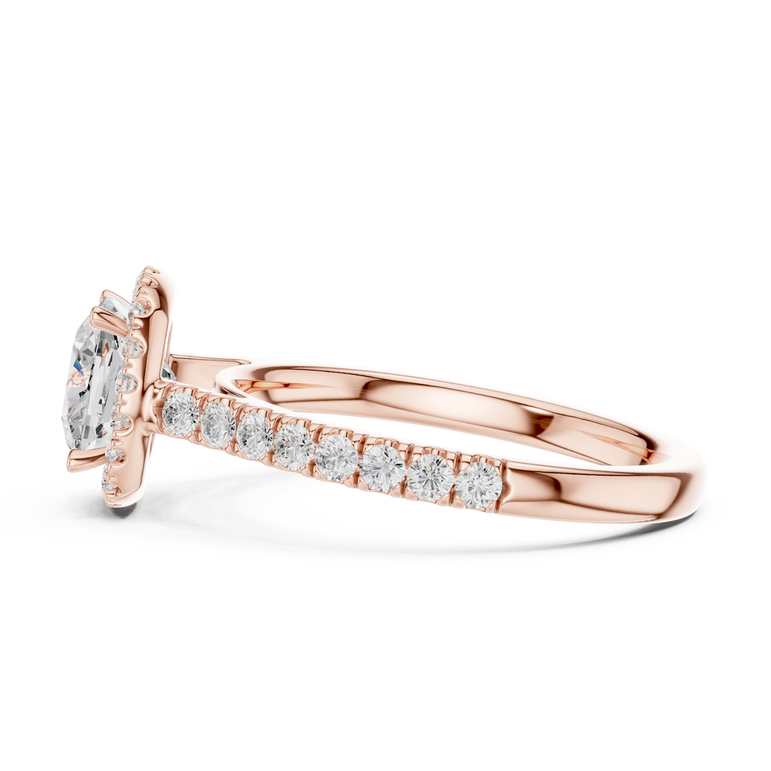 Cushion Cut Halo Engagement Ring with Pavé Diamond Band