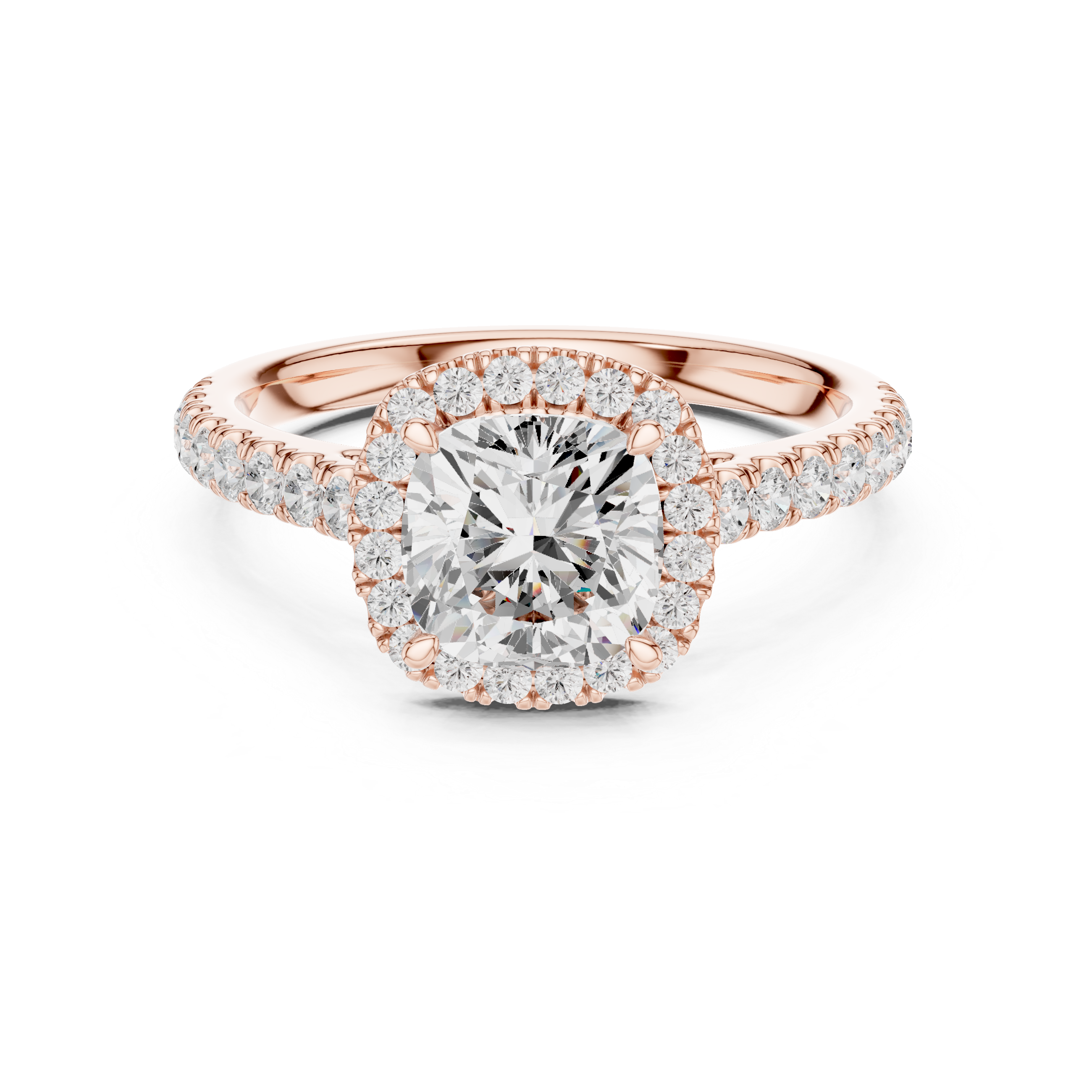 Cushion Cut Halo Engagement Ring with Pavé Diamond Band