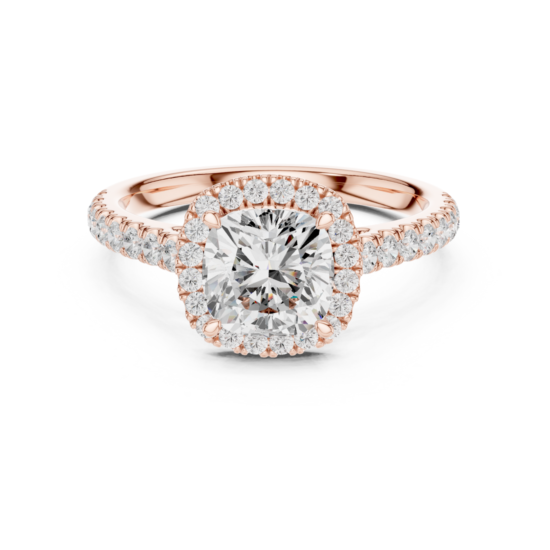 Cushion Cut Halo Engagement Ring with Pavé Diamond Band