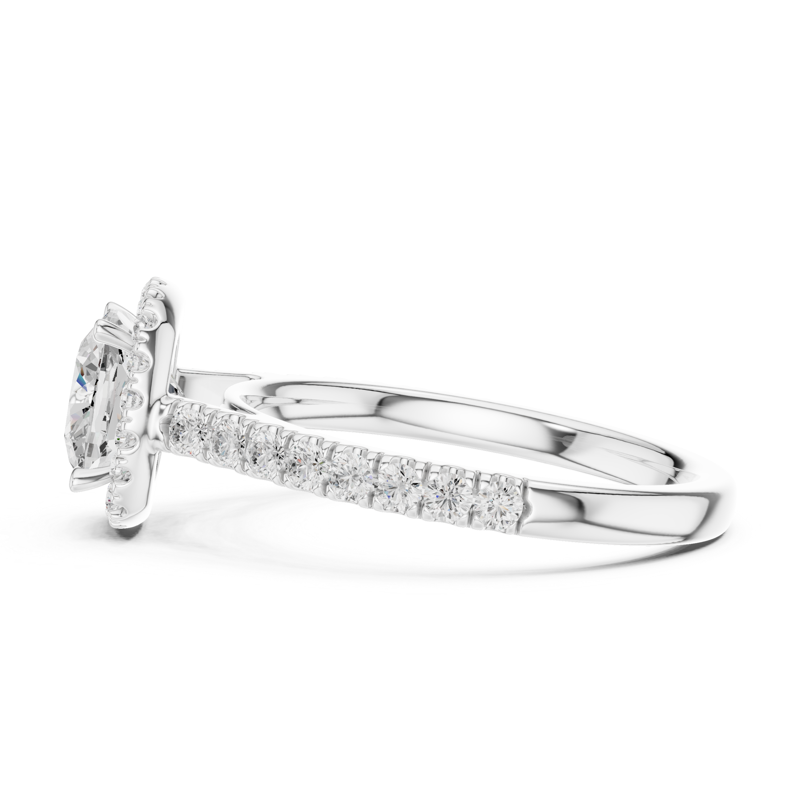 Cushion Cut Halo Engagement Ring with Pavé Diamond Band