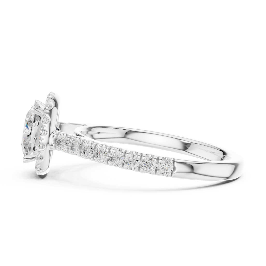 Cushion Cut Halo Engagement Ring with Pavé Diamond Band