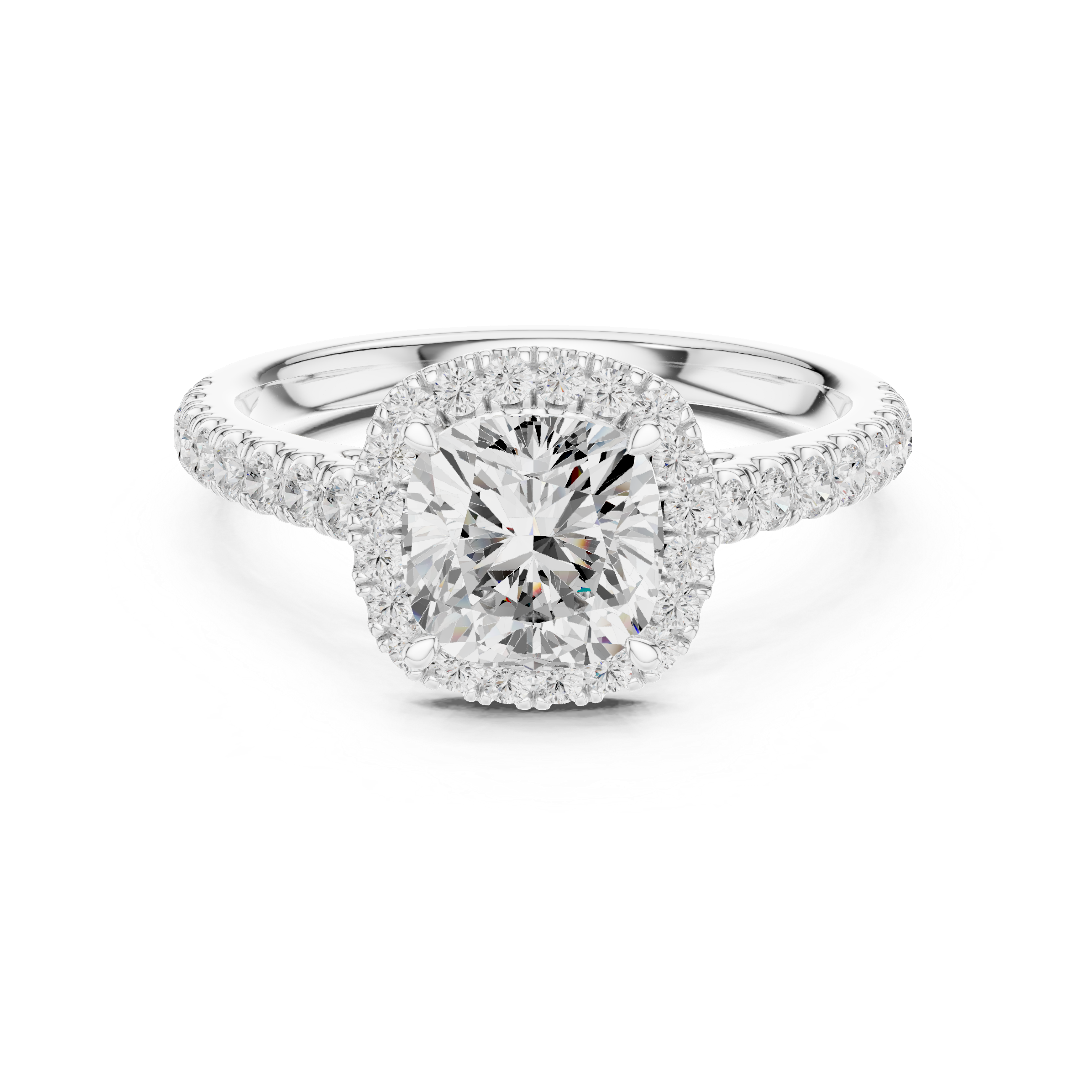 Cushion Cut Halo Engagement Ring with Pavé Diamond Band
