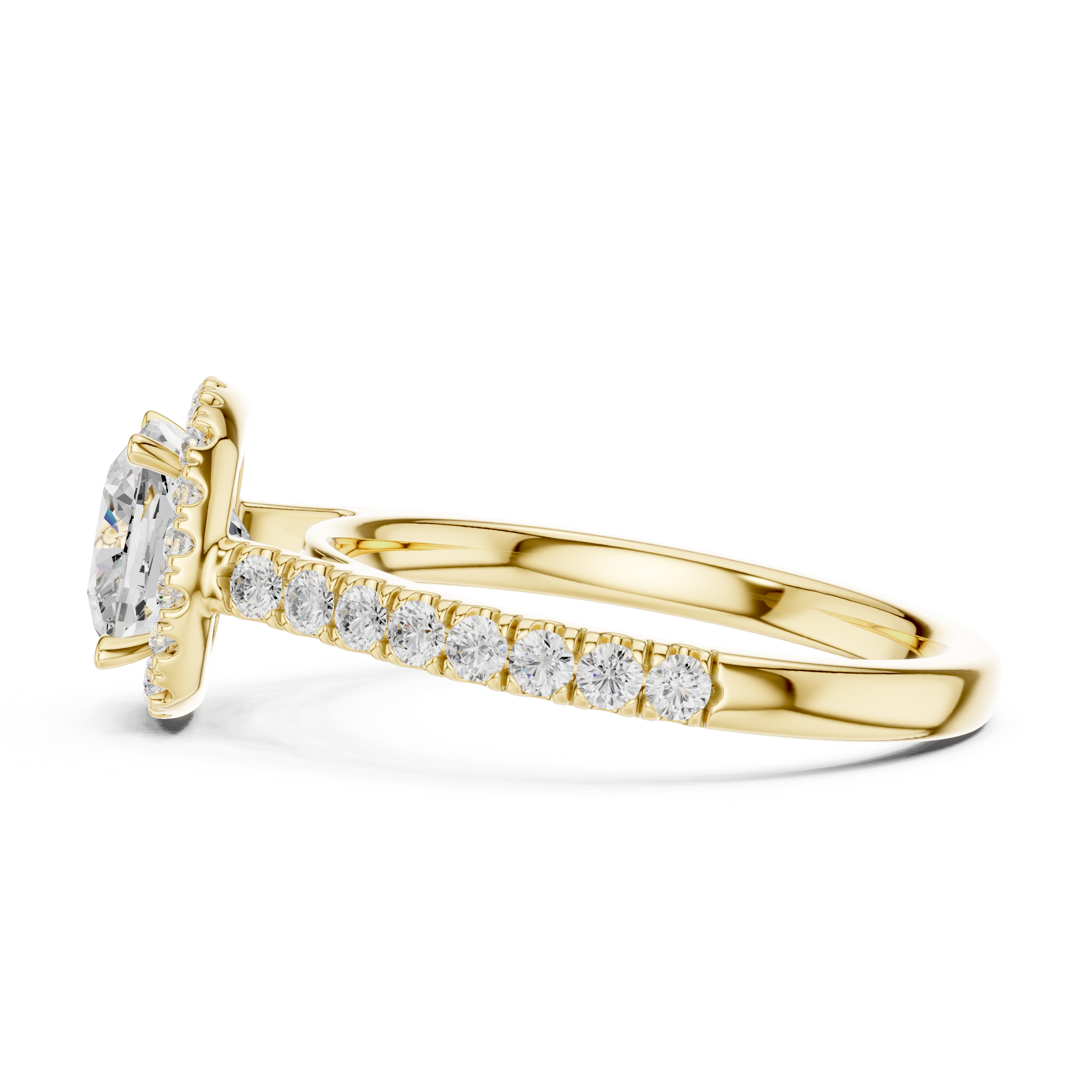 Cushion Cut Halo Engagement Ring with Pavé Diamond Band