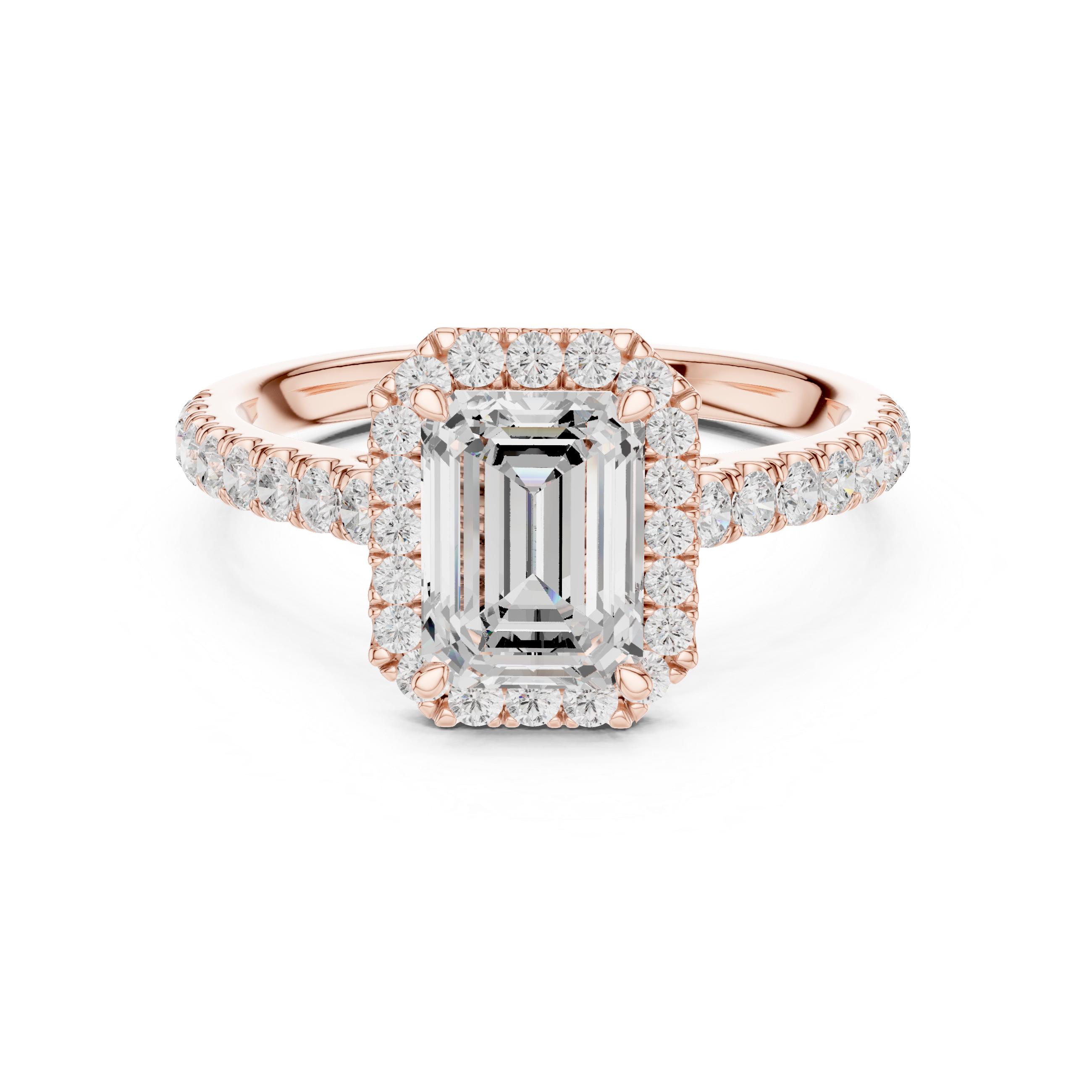 Emerald Cut Halo Engagement Ring with Pavé Diamond Band