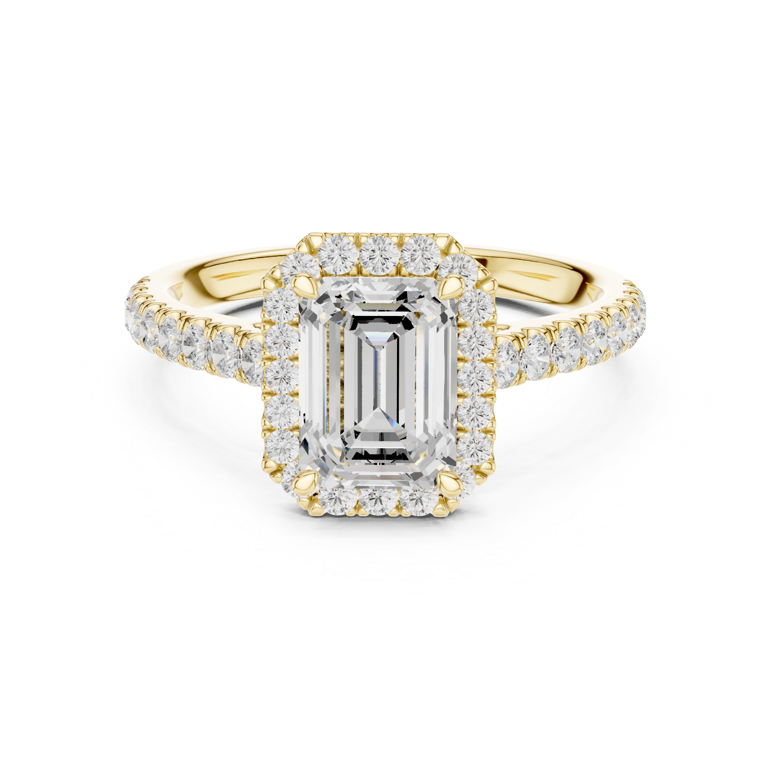 Emerald Cut Halo Engagement Ring with Pavé Diamond Band