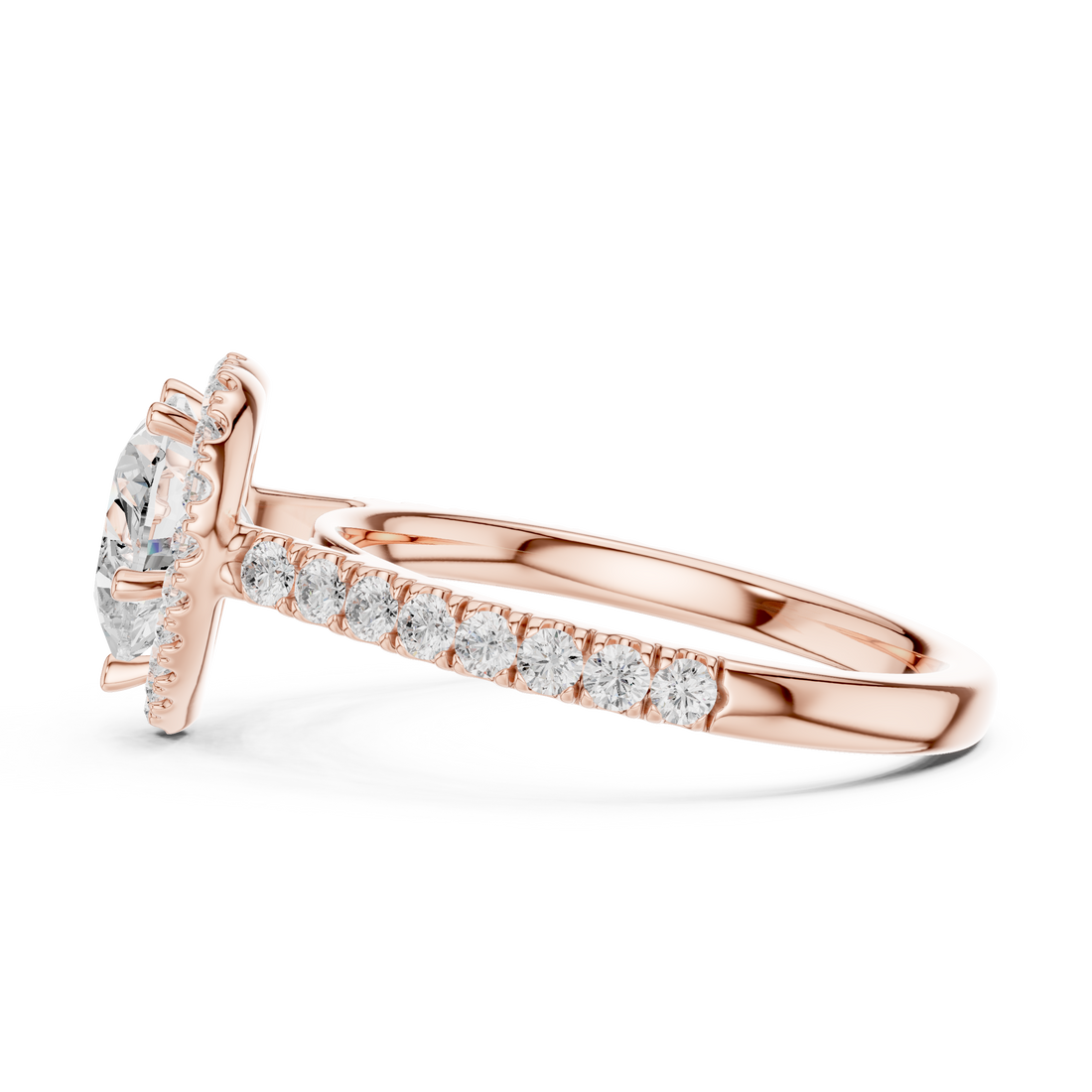 Heart Cut Halo Engagement Ring with Pavé Diamond Band