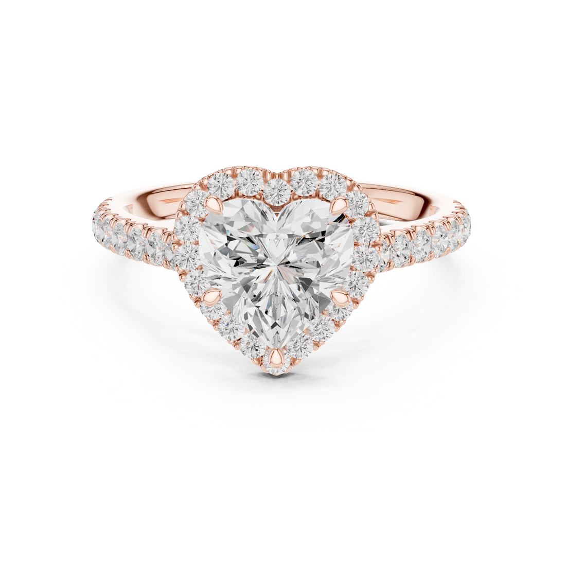 Heart Cut Halo Engagement Ring with Pavé Diamond Band