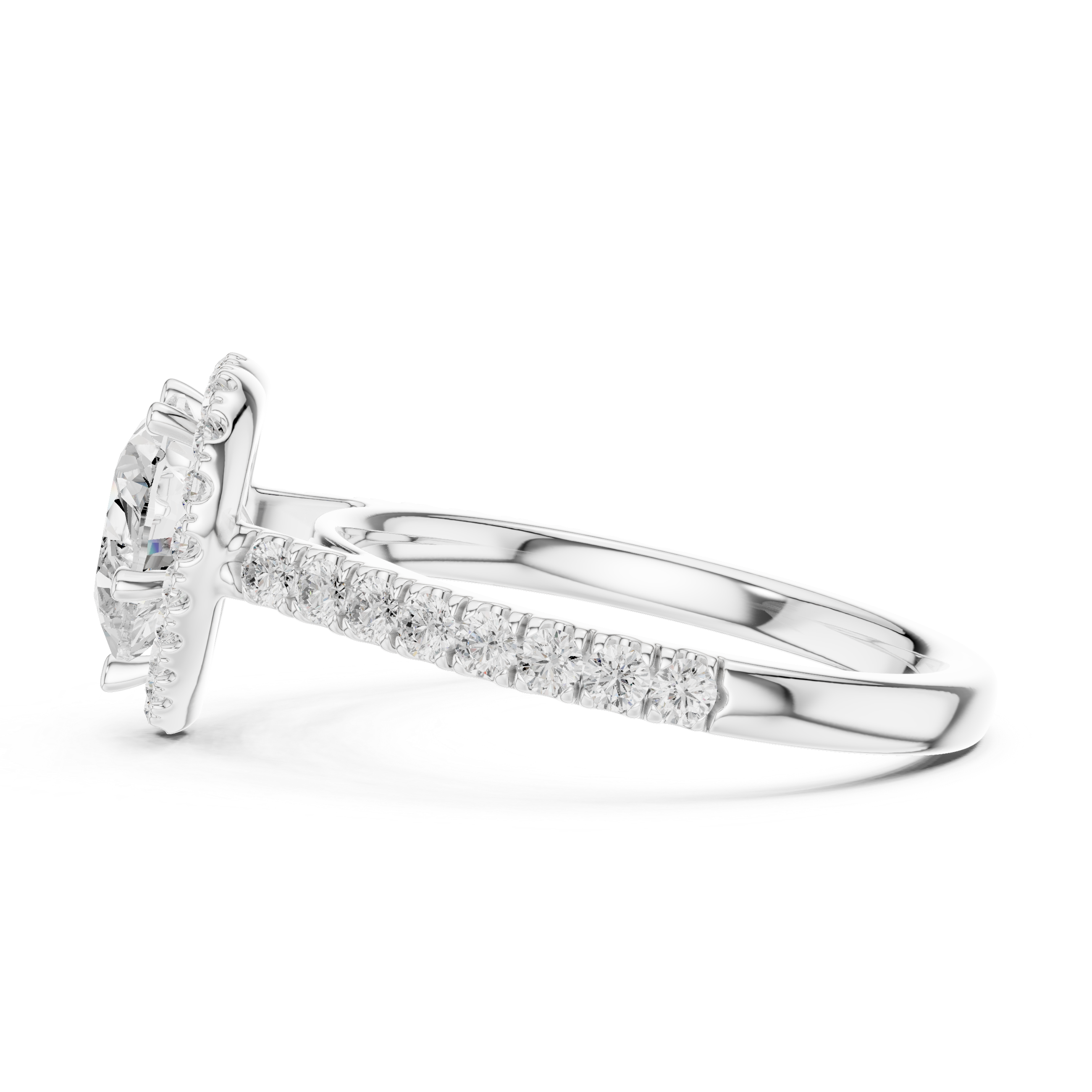 Heart Cut Halo Engagement Ring with Pavé Diamond Band