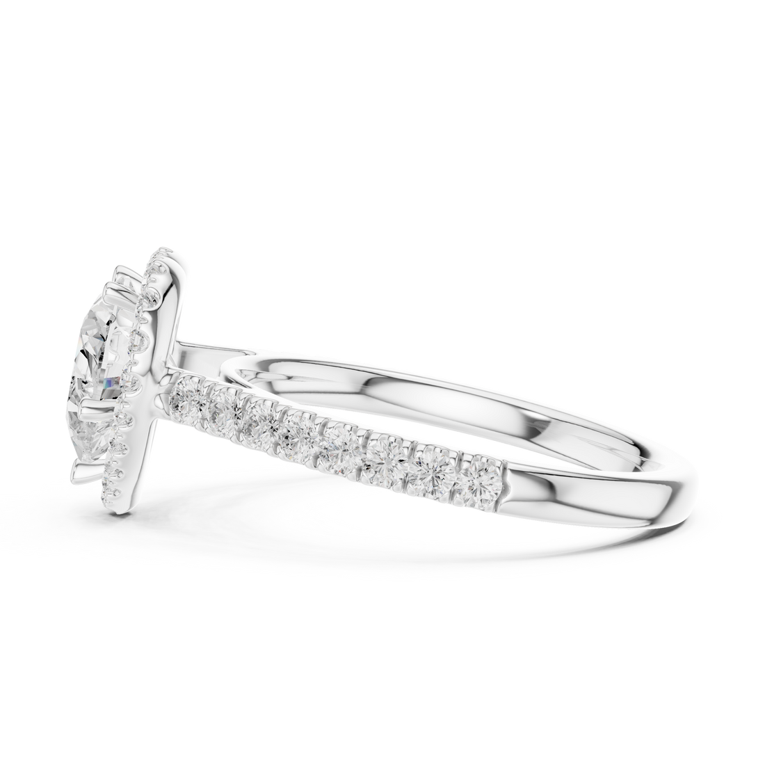 Heart Cut Halo Engagement Ring with Pavé Diamond Band
