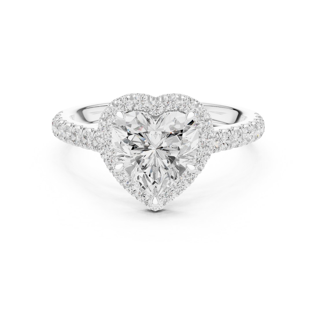 Heart Cut Halo Engagement Ring with Pavé Diamond Band