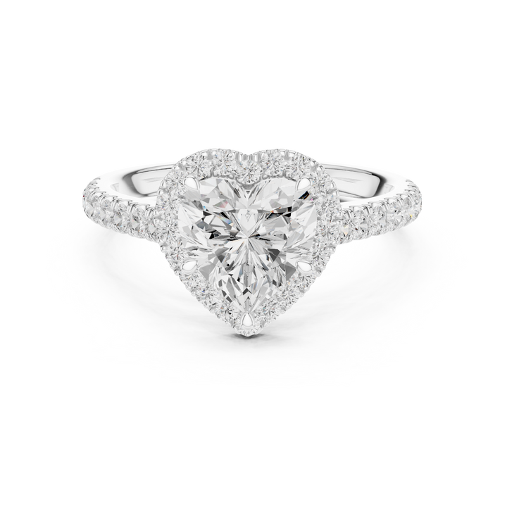 Heart Cut Halo Engagement Ring with Pavé Diamond Band