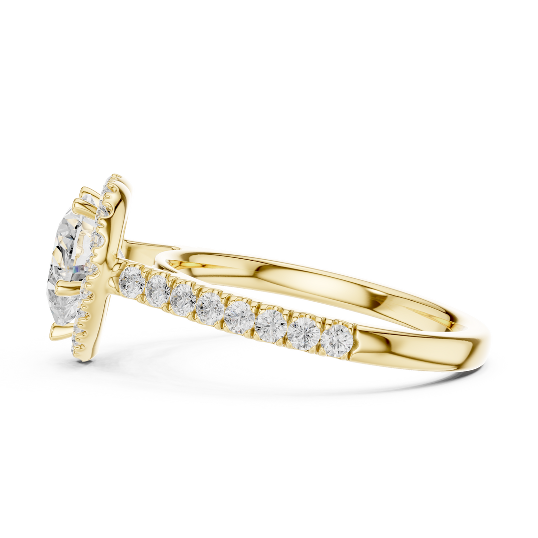 Heart Cut Halo Engagement Ring with Pavé Diamond Band