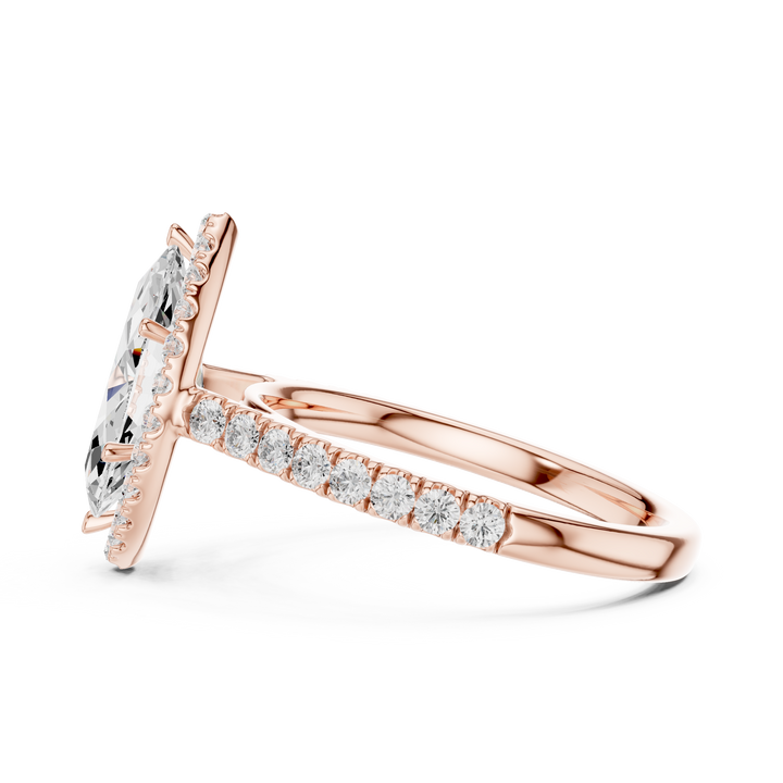 Marquise Cut Halo Engagement Ring with Pavé Diamond Band