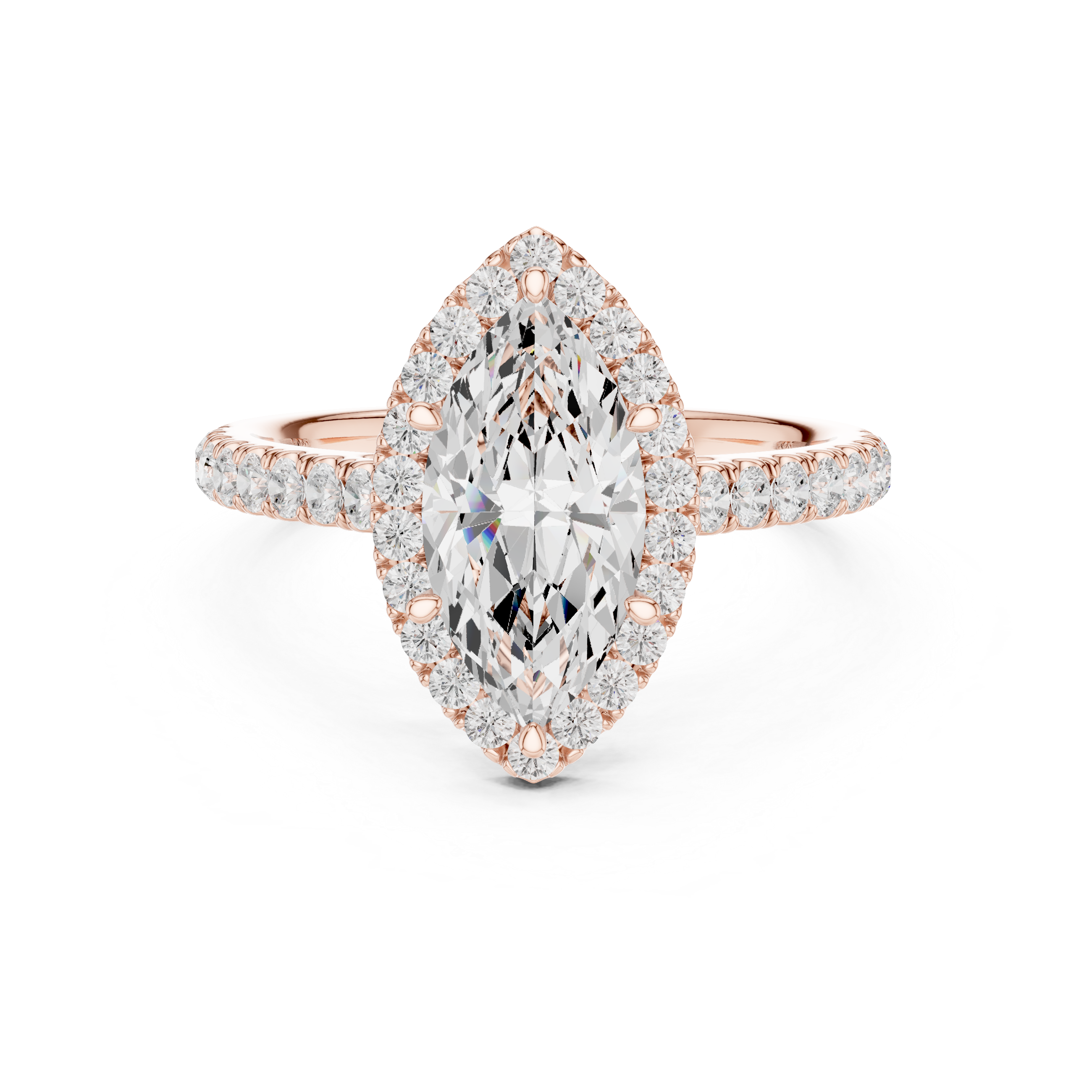 Marquise Cut Halo Engagement Ring with Pavé Diamond Band