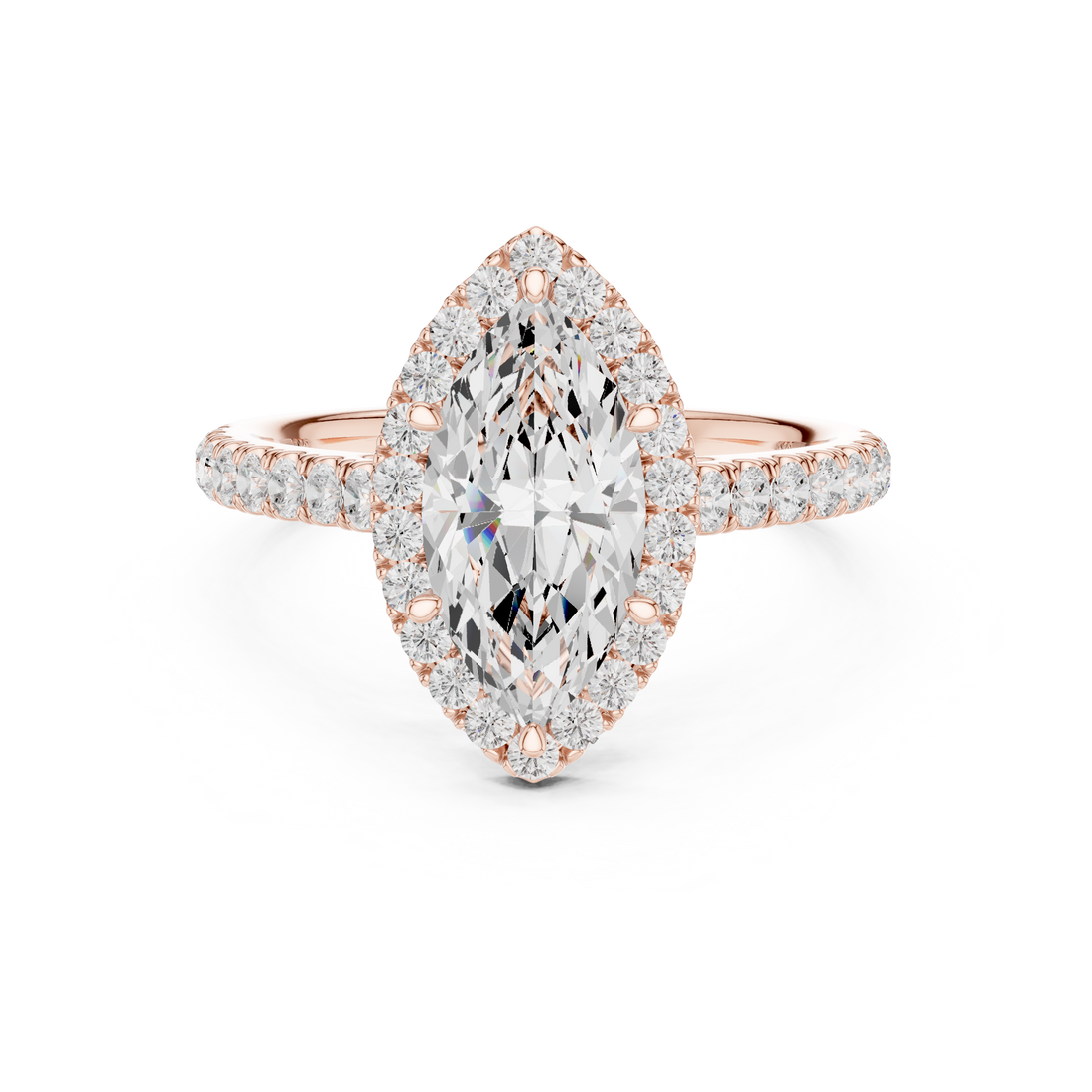 Marquise Cut Halo Engagement Ring with Pavé Diamond Band