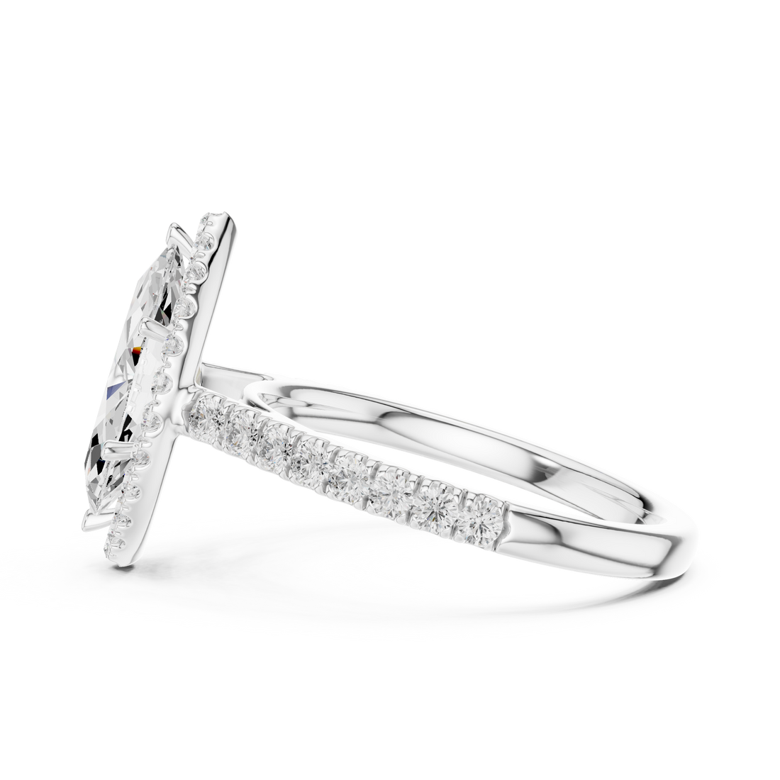 Marquise Cut Halo Engagement Ring with Pavé Diamond Band
