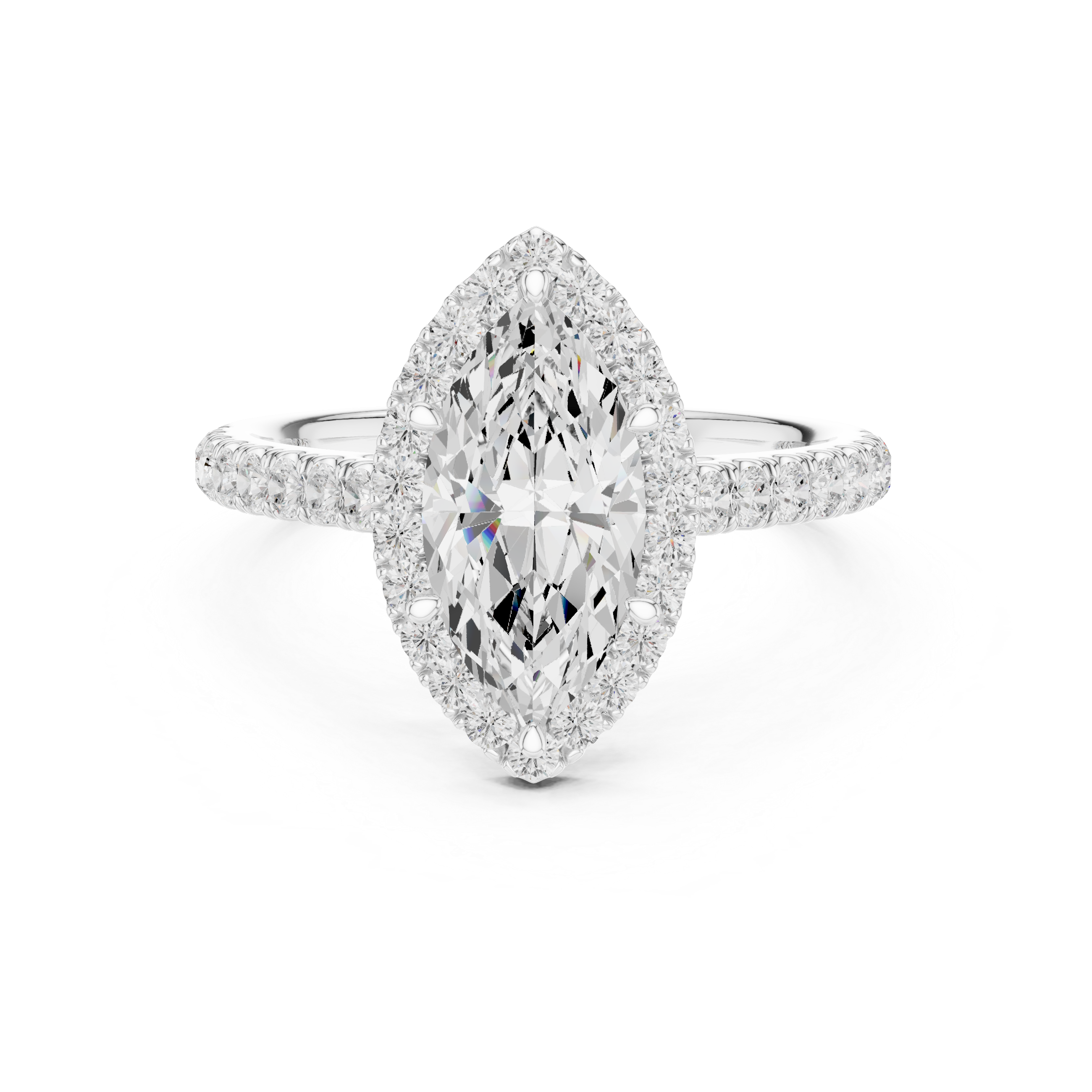 Marquise Cut Halo Engagement Ring with Pavé Diamond Band