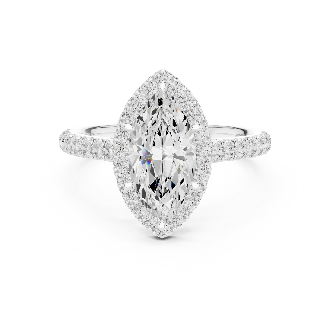 Marquise Cut Halo Engagement Ring with Pavé Diamond Band